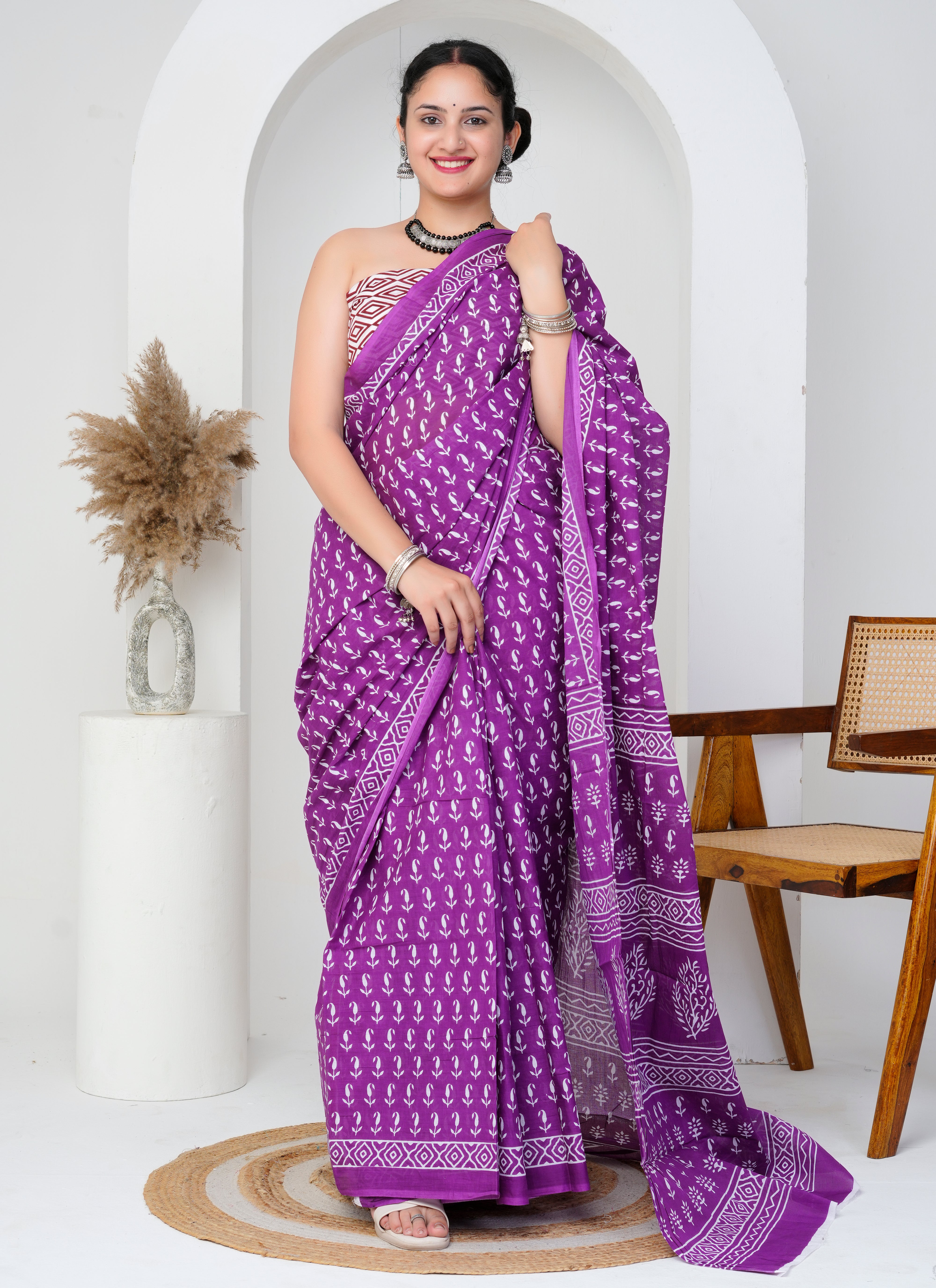 Purple Printed Cotton Saree