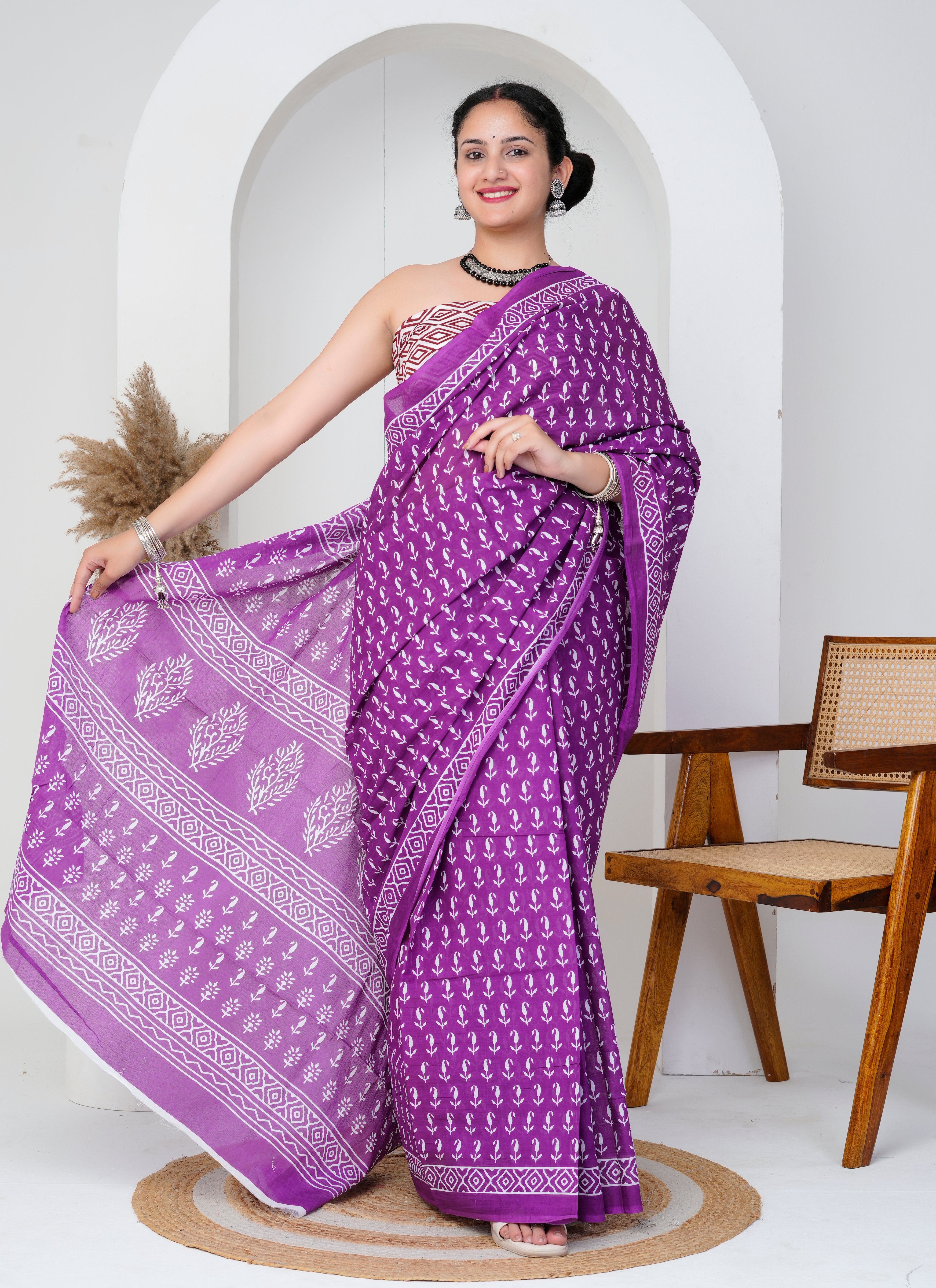 Purple Printed Cotton Saree