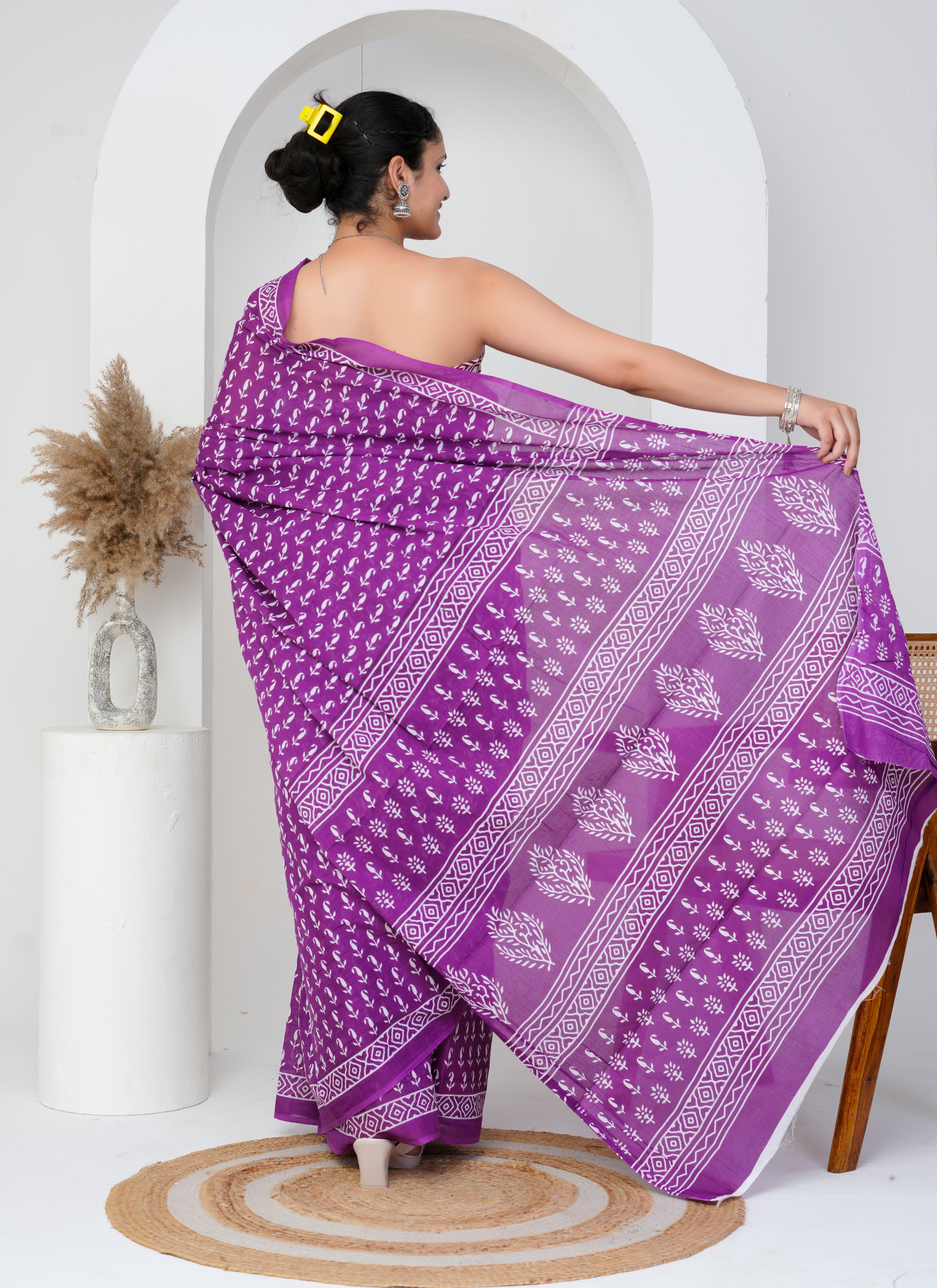 Purple Printed Cotton Saree