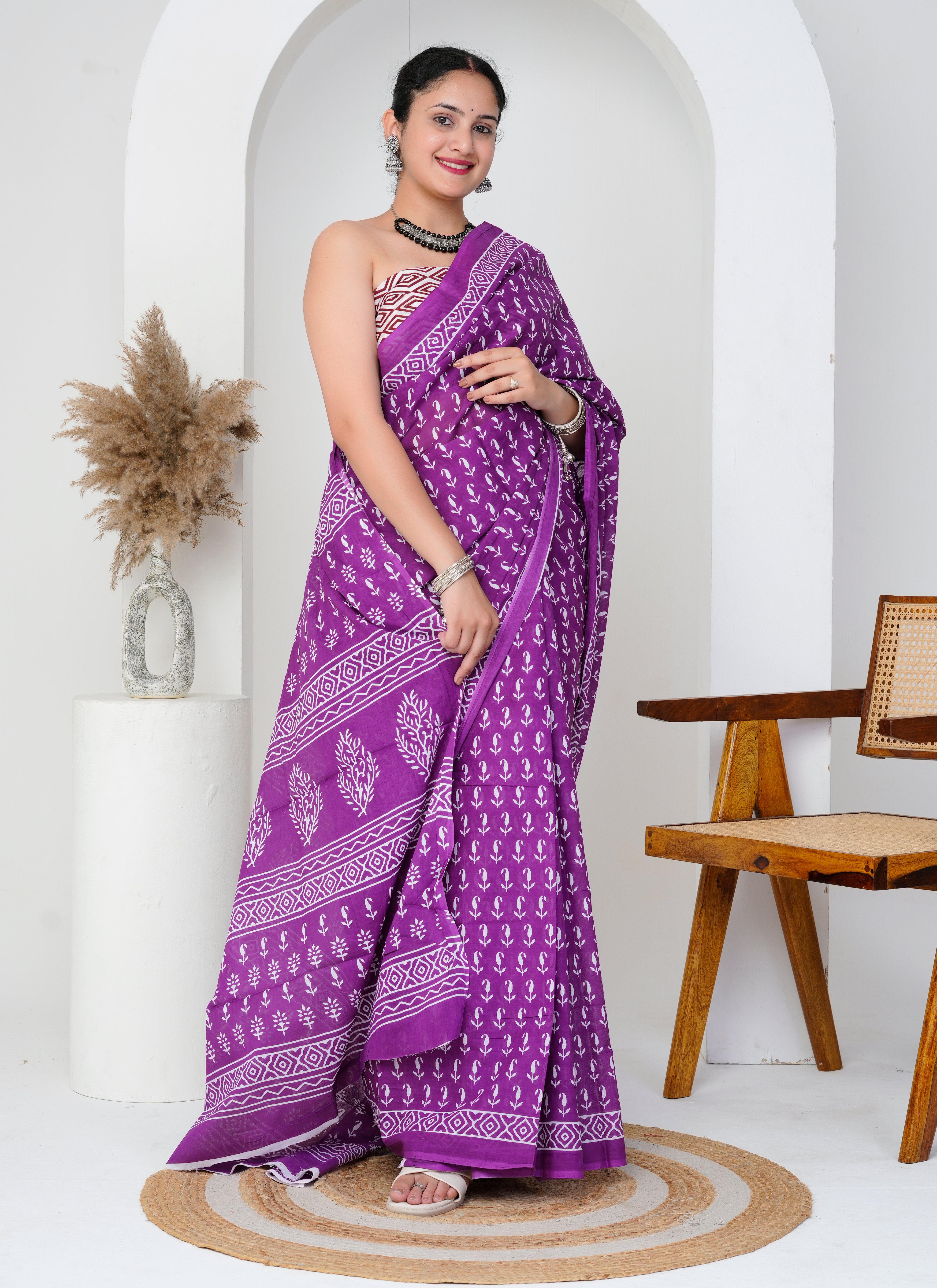 Purple Printed Cotton Saree