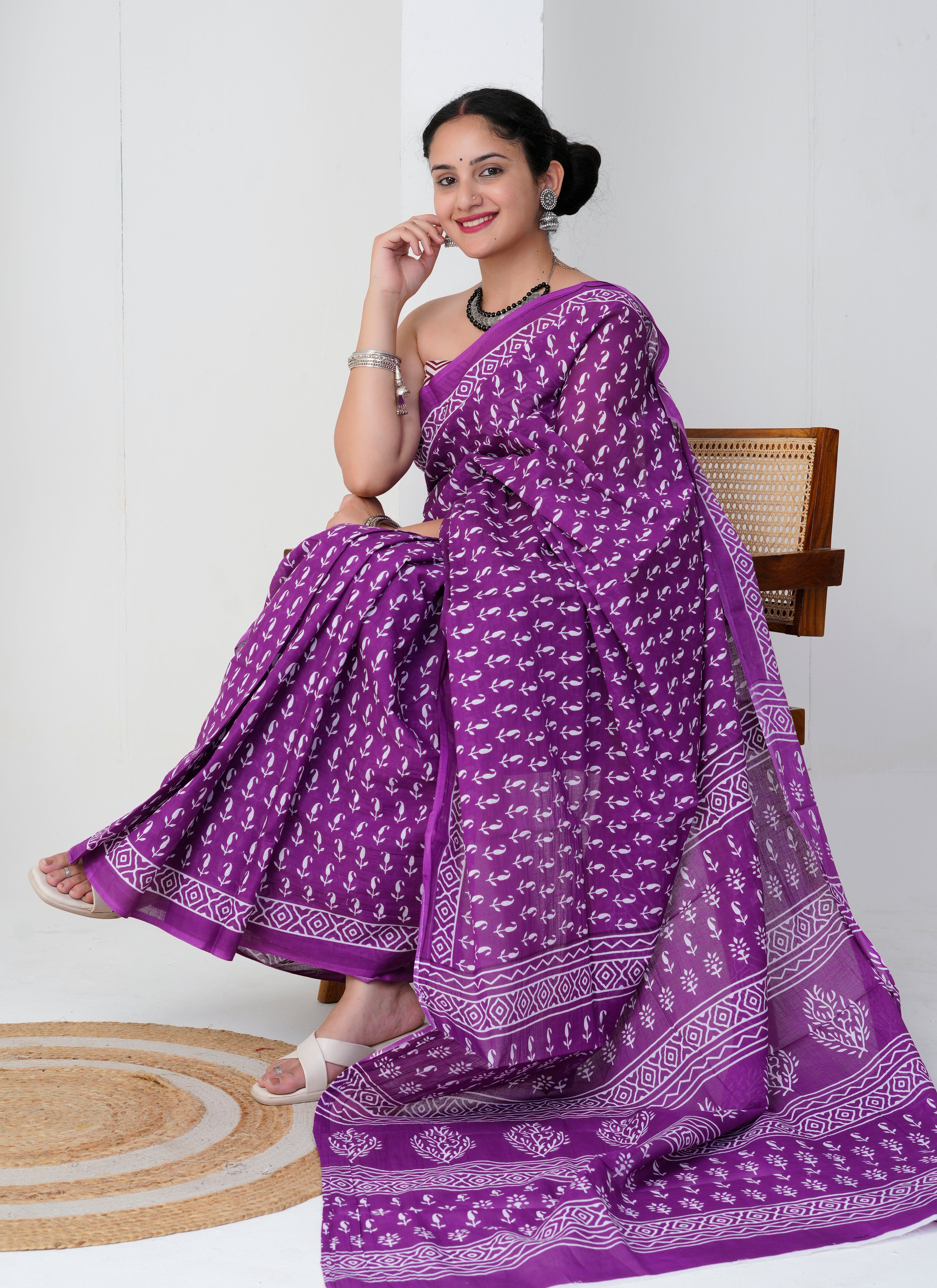 Purple Printed Cotton Saree