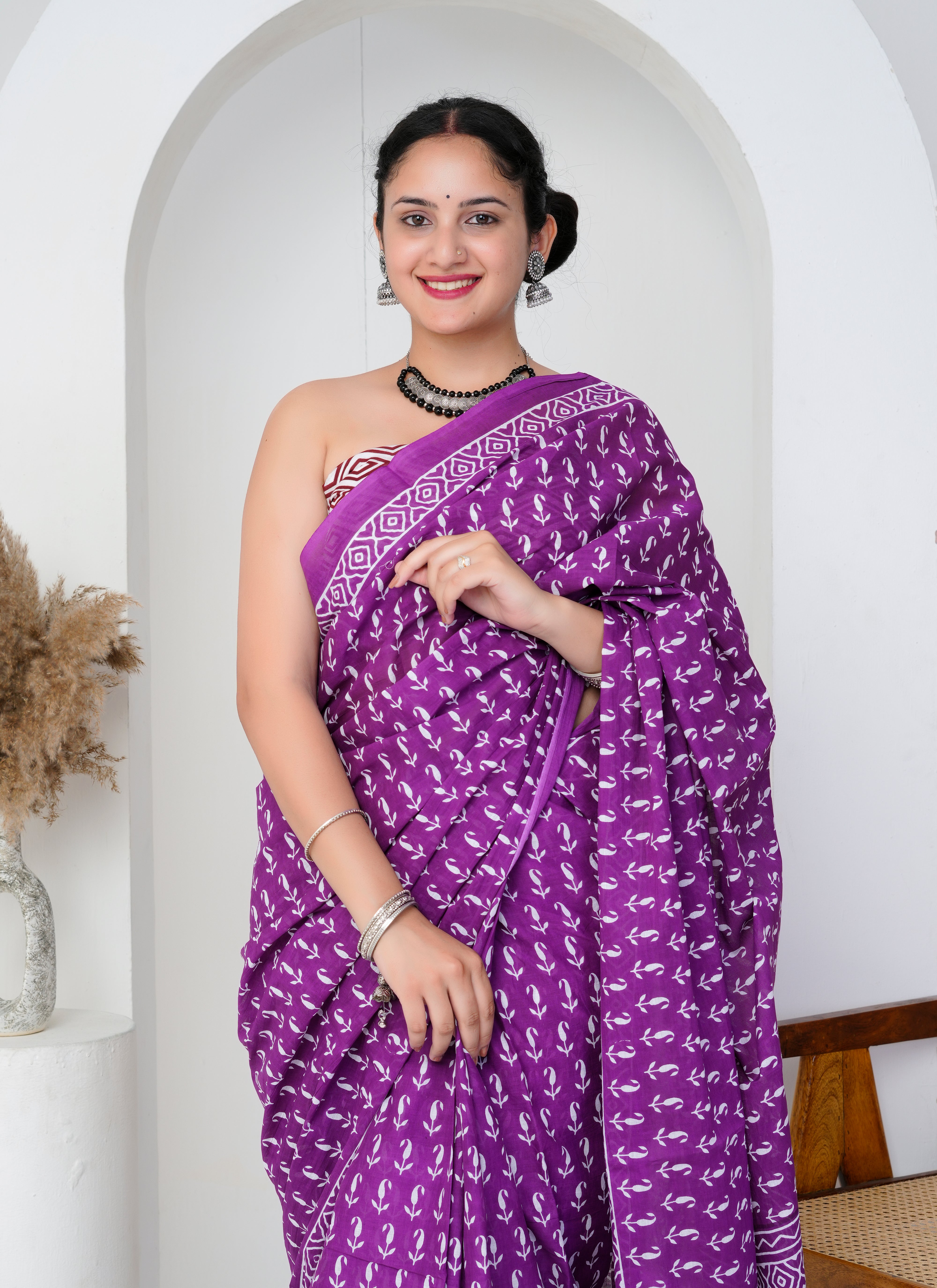 Purple Printed Cotton Saree