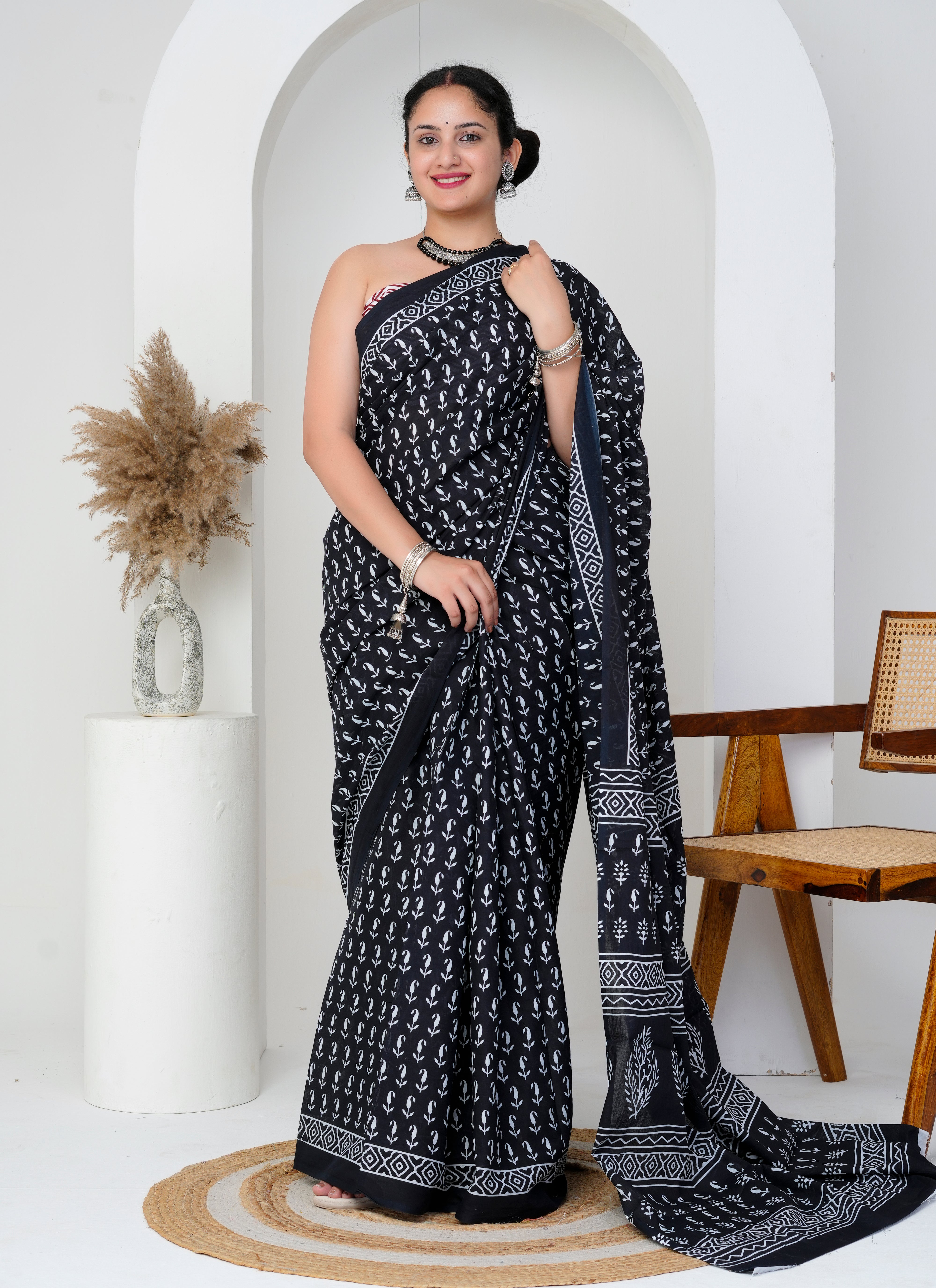Classic Black and White Cotton Saree