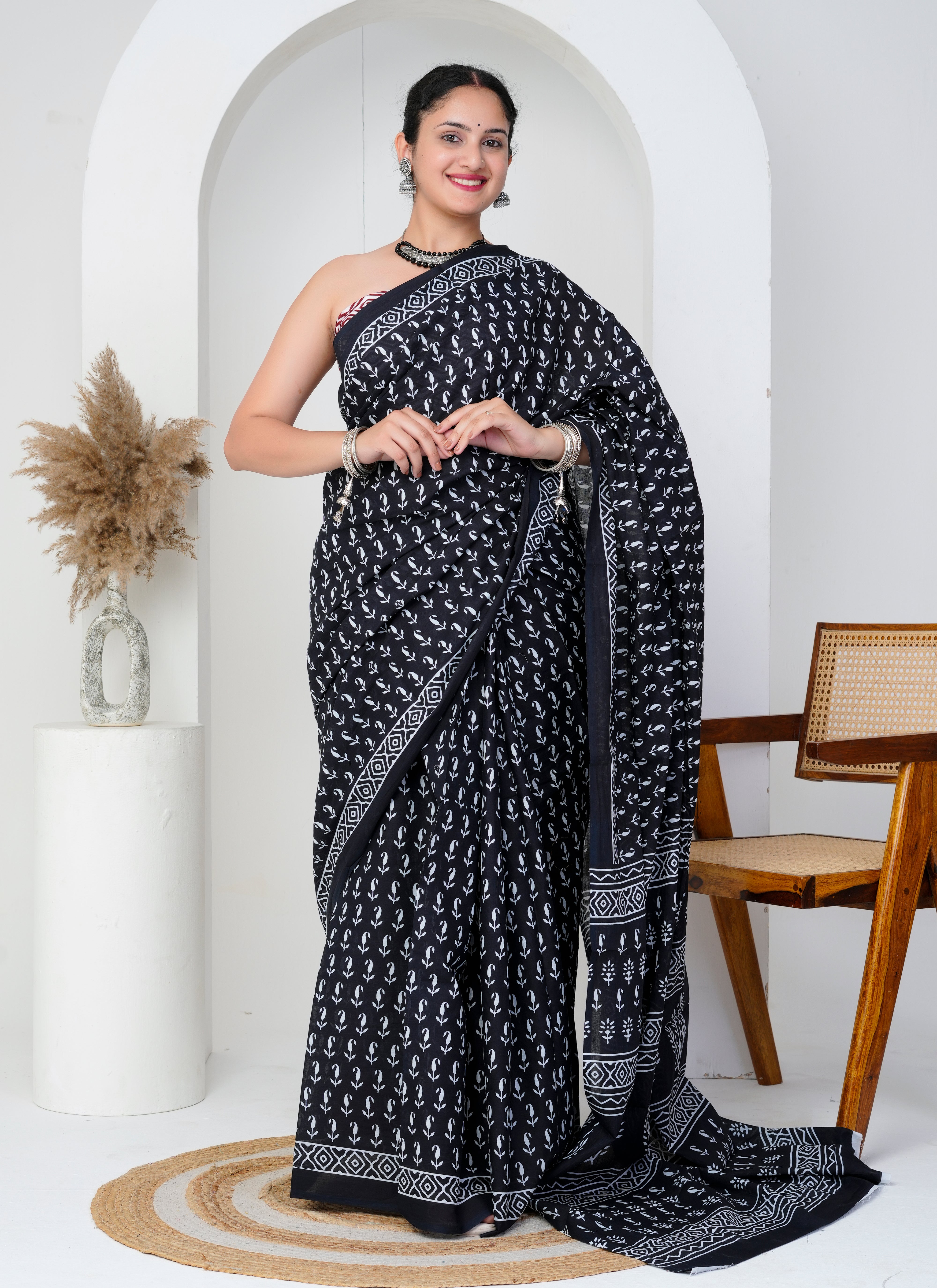 Classic Black and White Cotton Saree