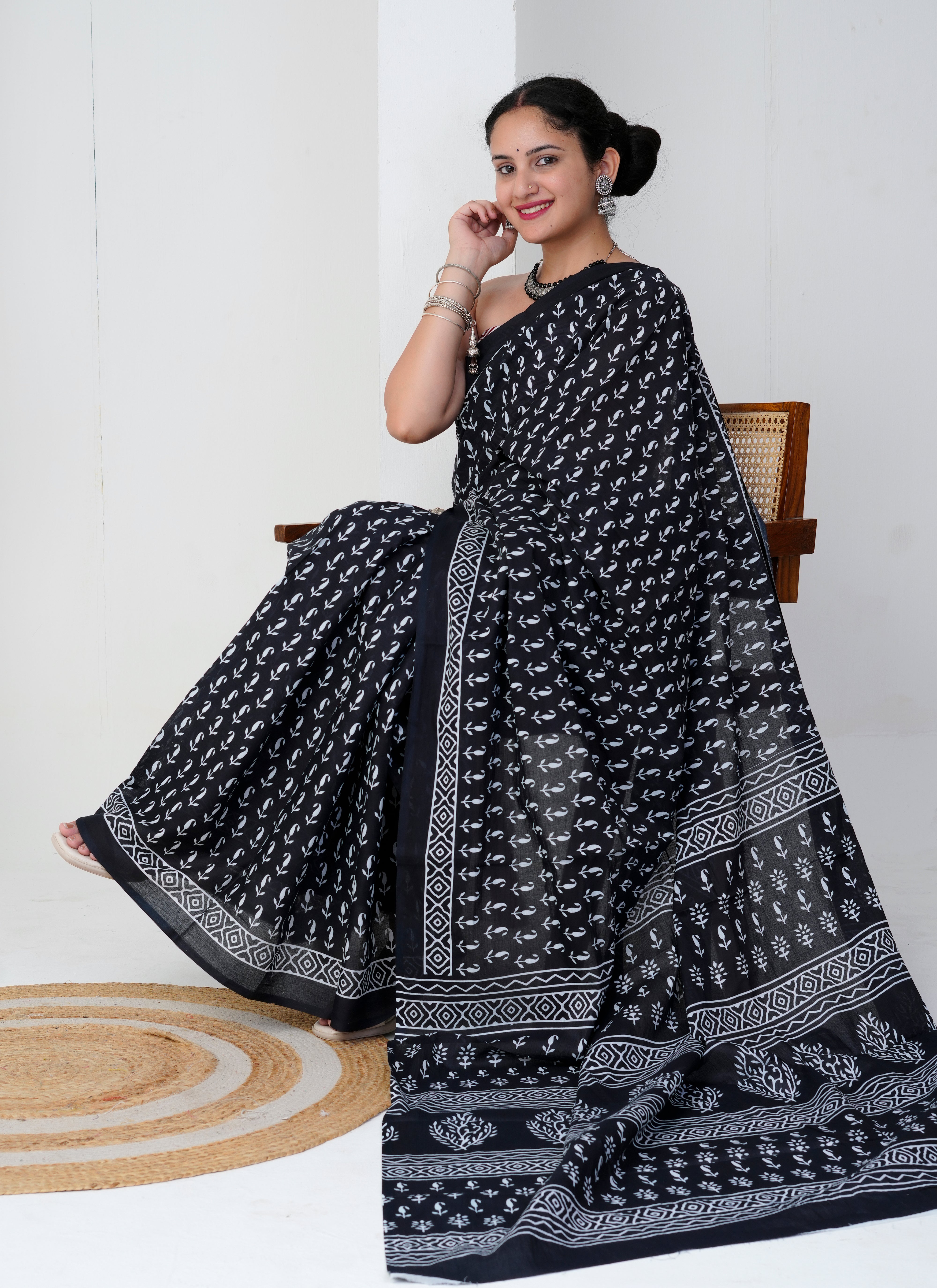 Classic Black and White Cotton Saree