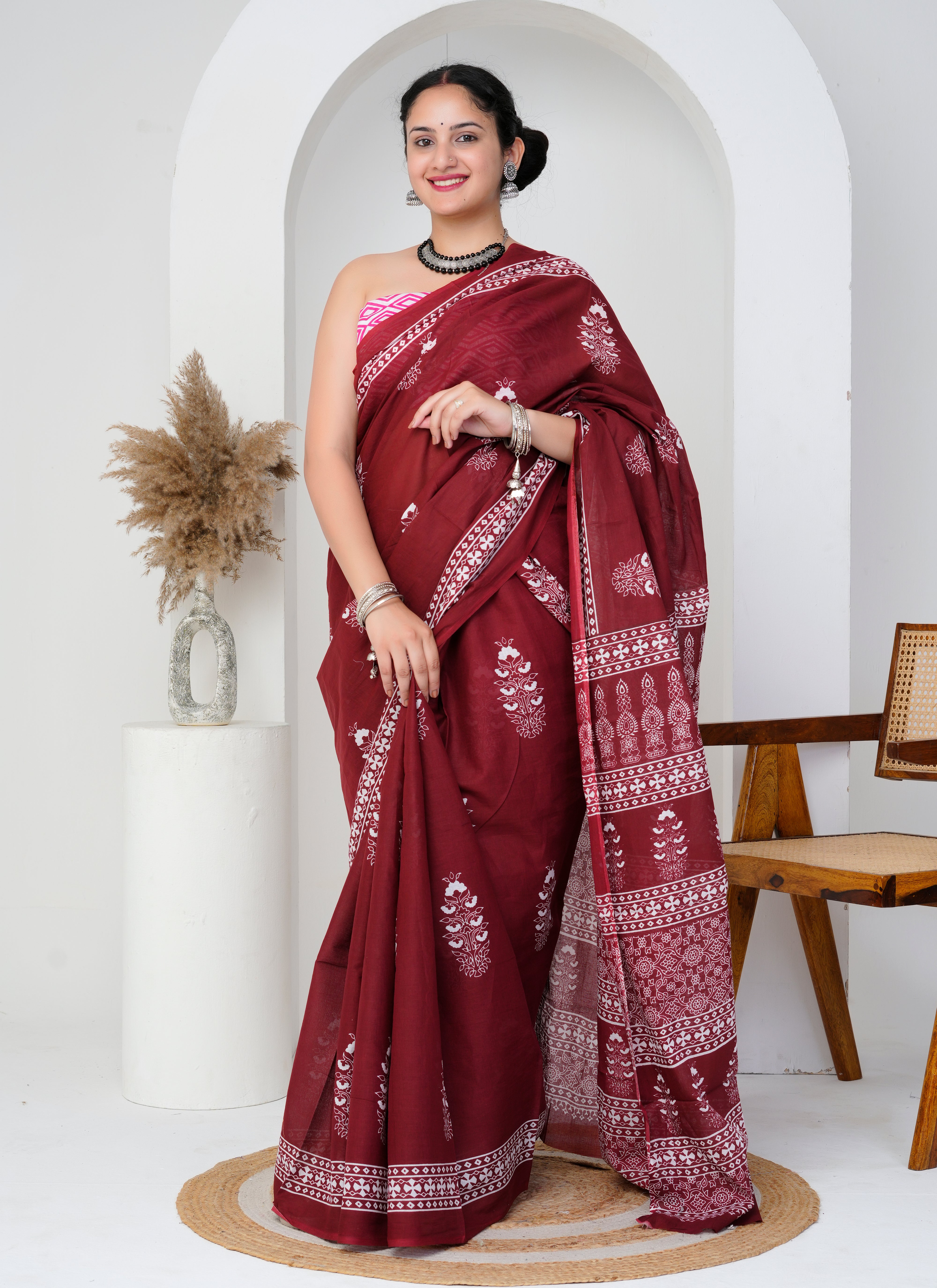 Maroon Cotton Saree