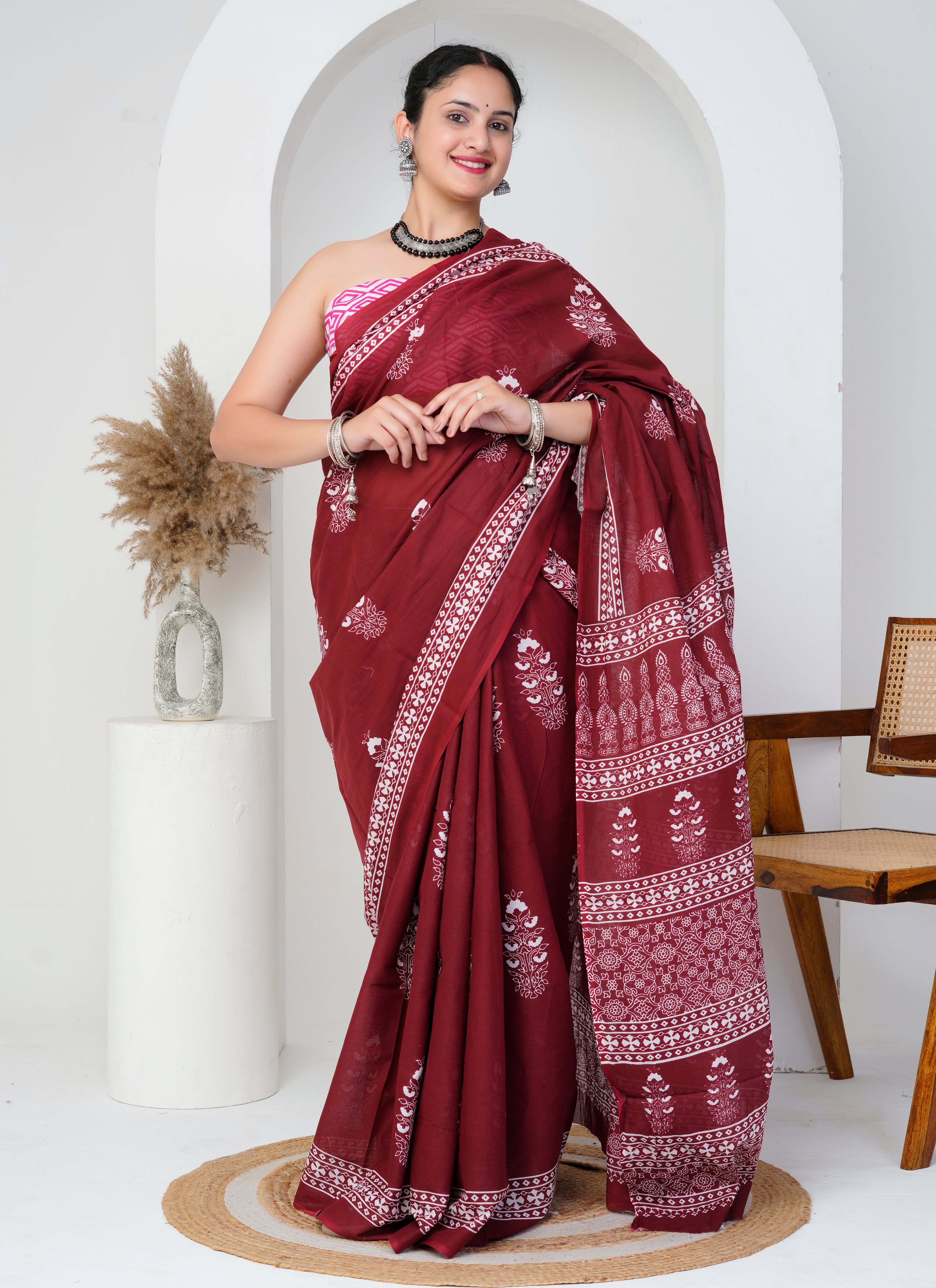 Maroon Cotton Saree