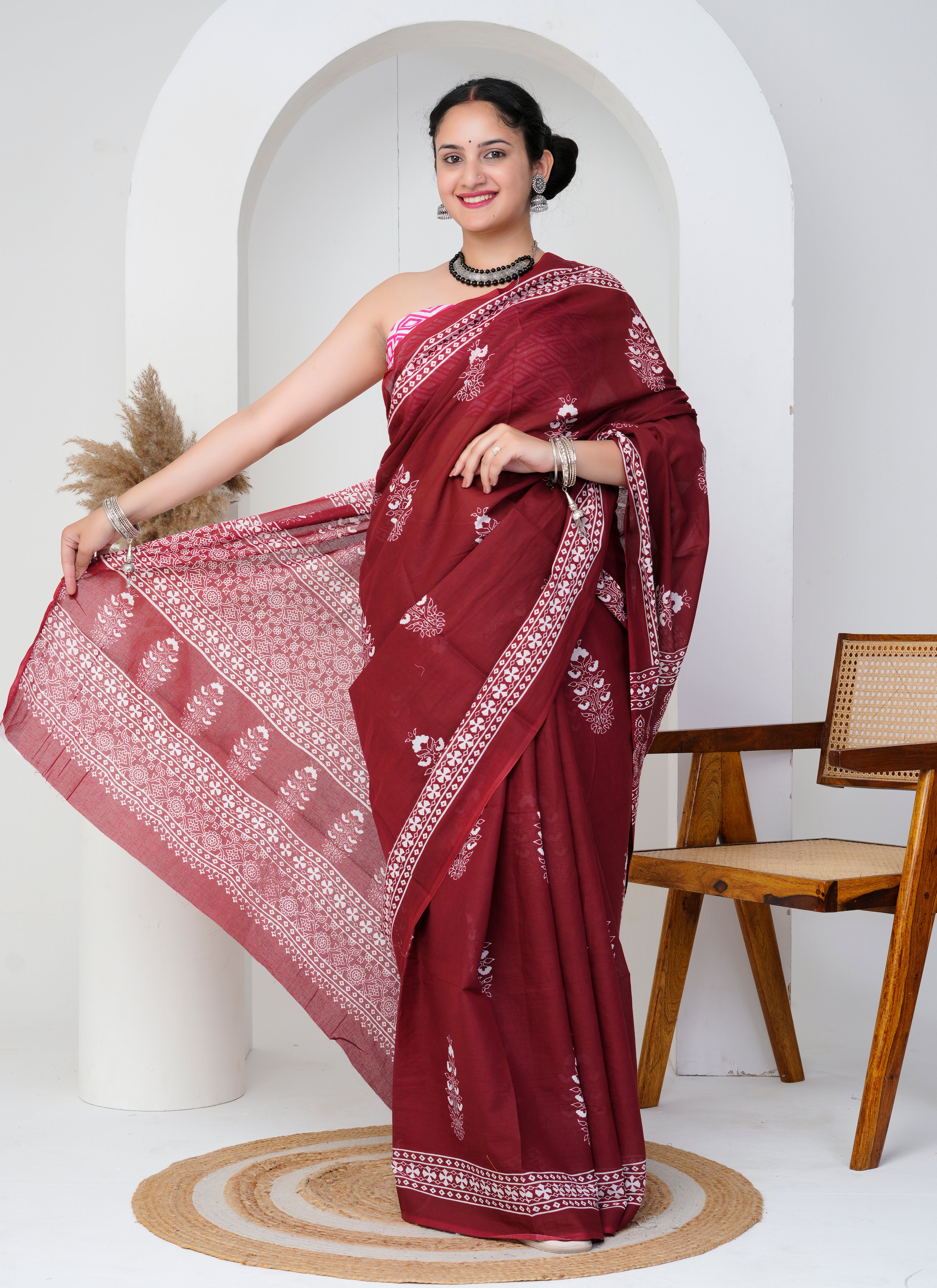 Maroon Cotton Saree