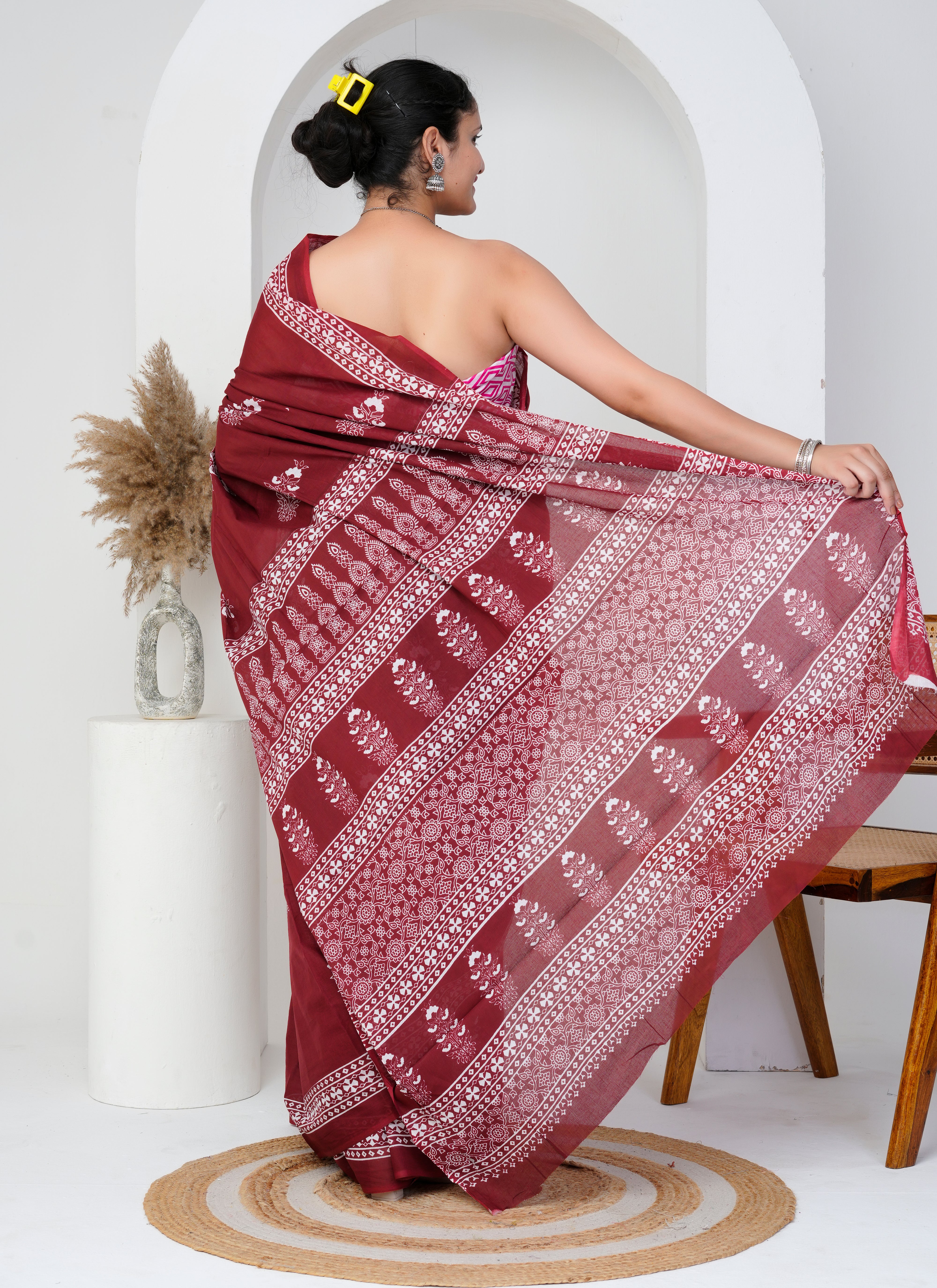Maroon Cotton Saree