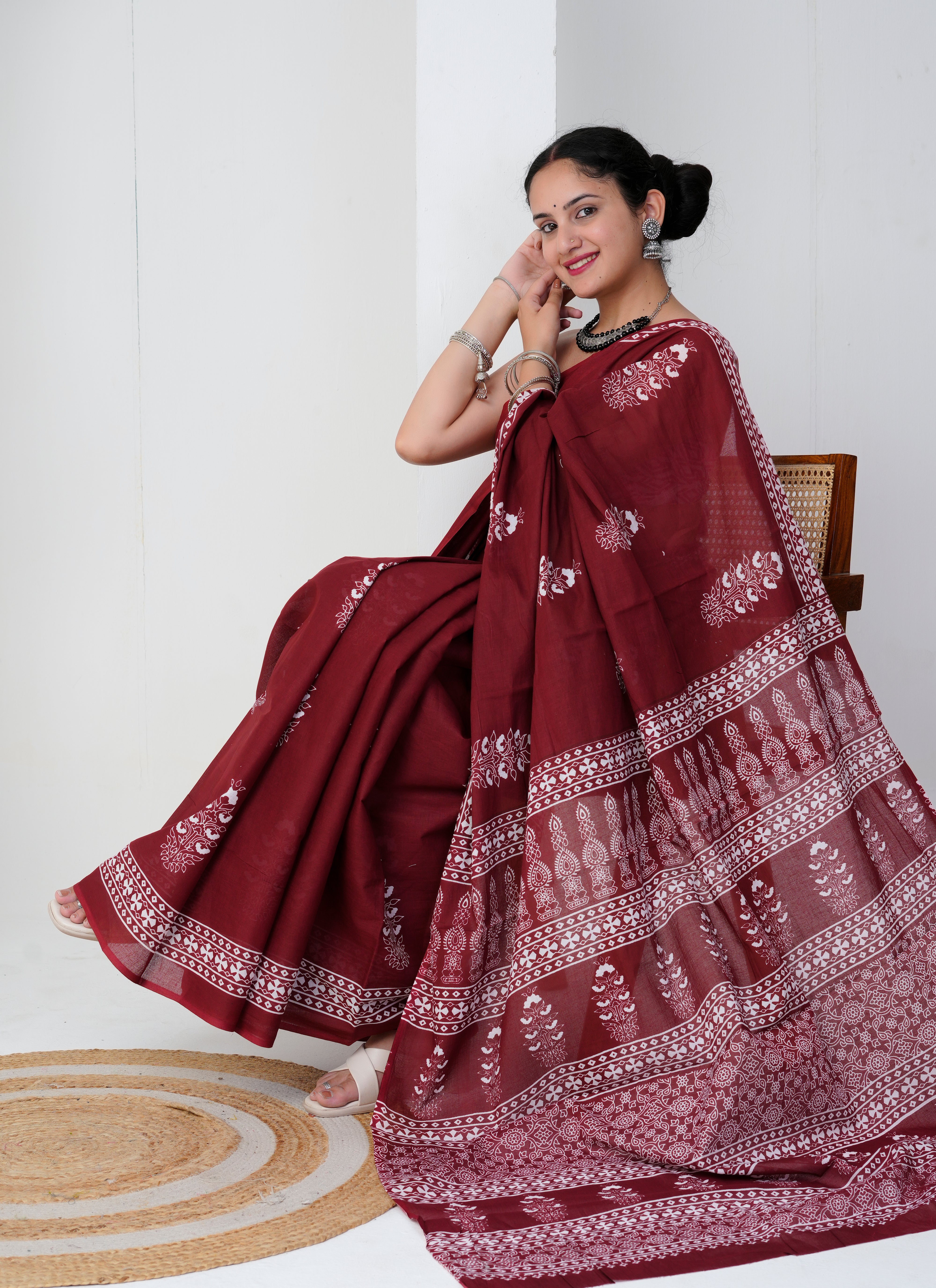 Maroon Cotton Saree