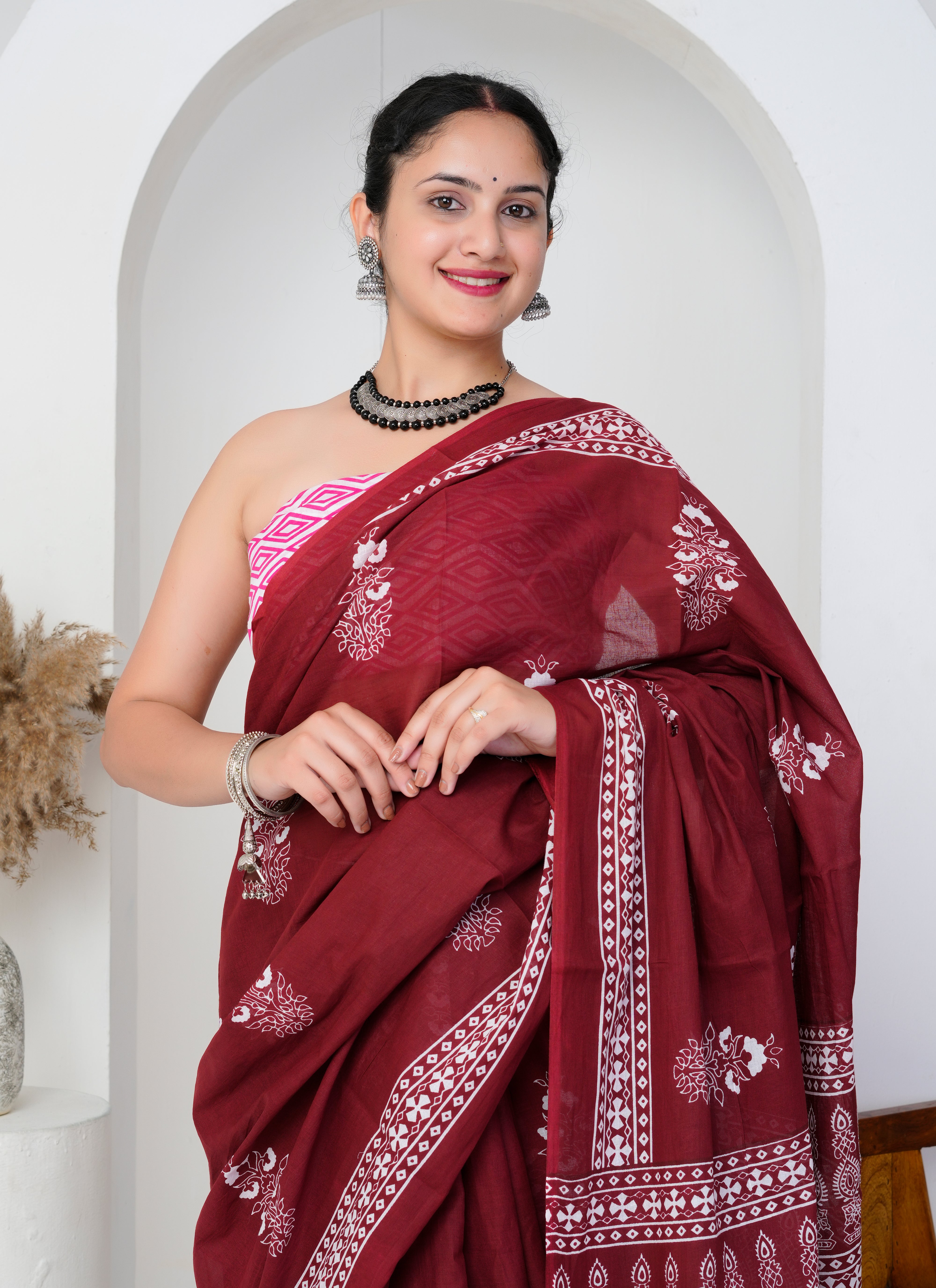 Maroon Cotton Saree