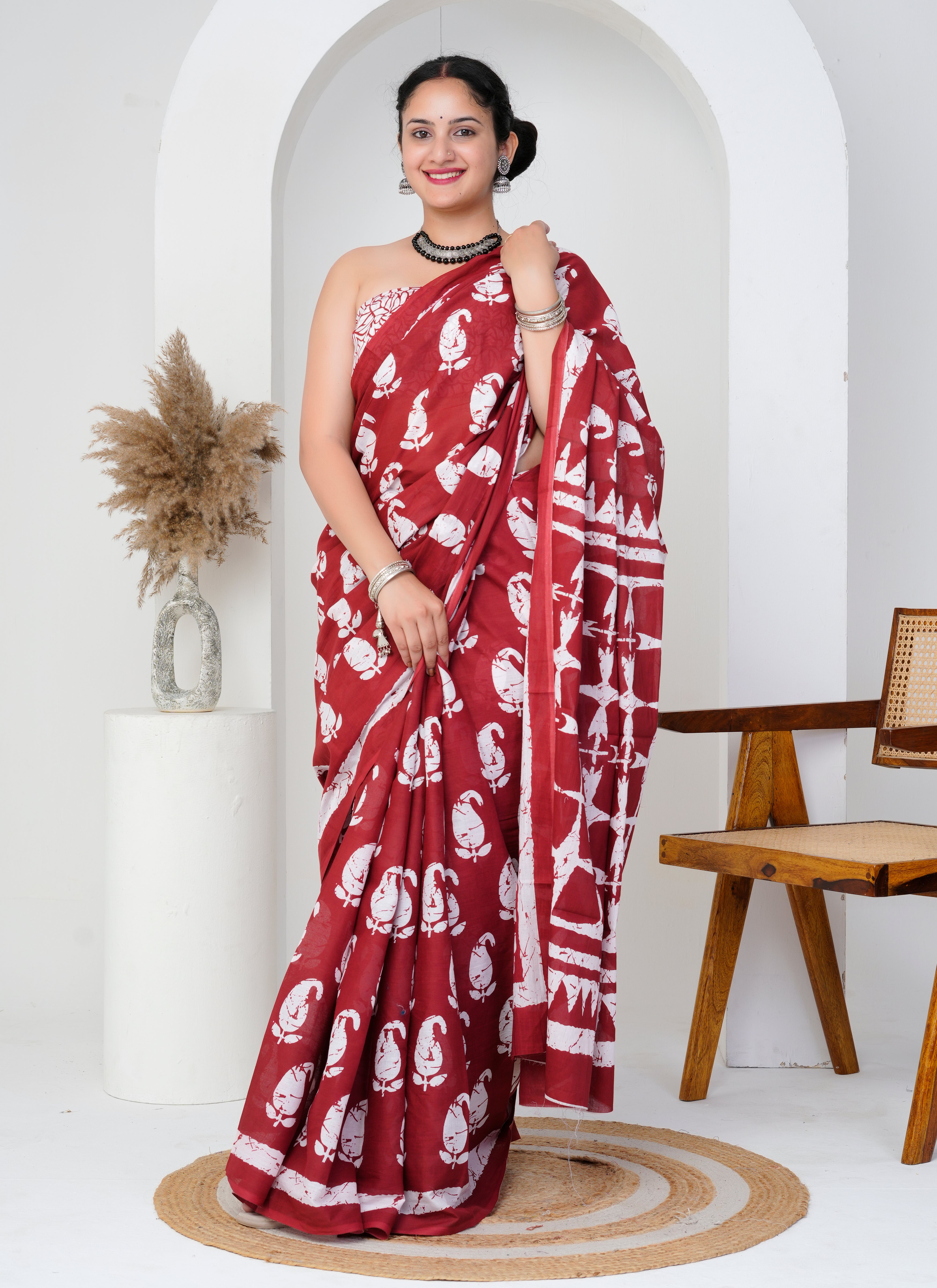 Deep Maroon Cotton Saree