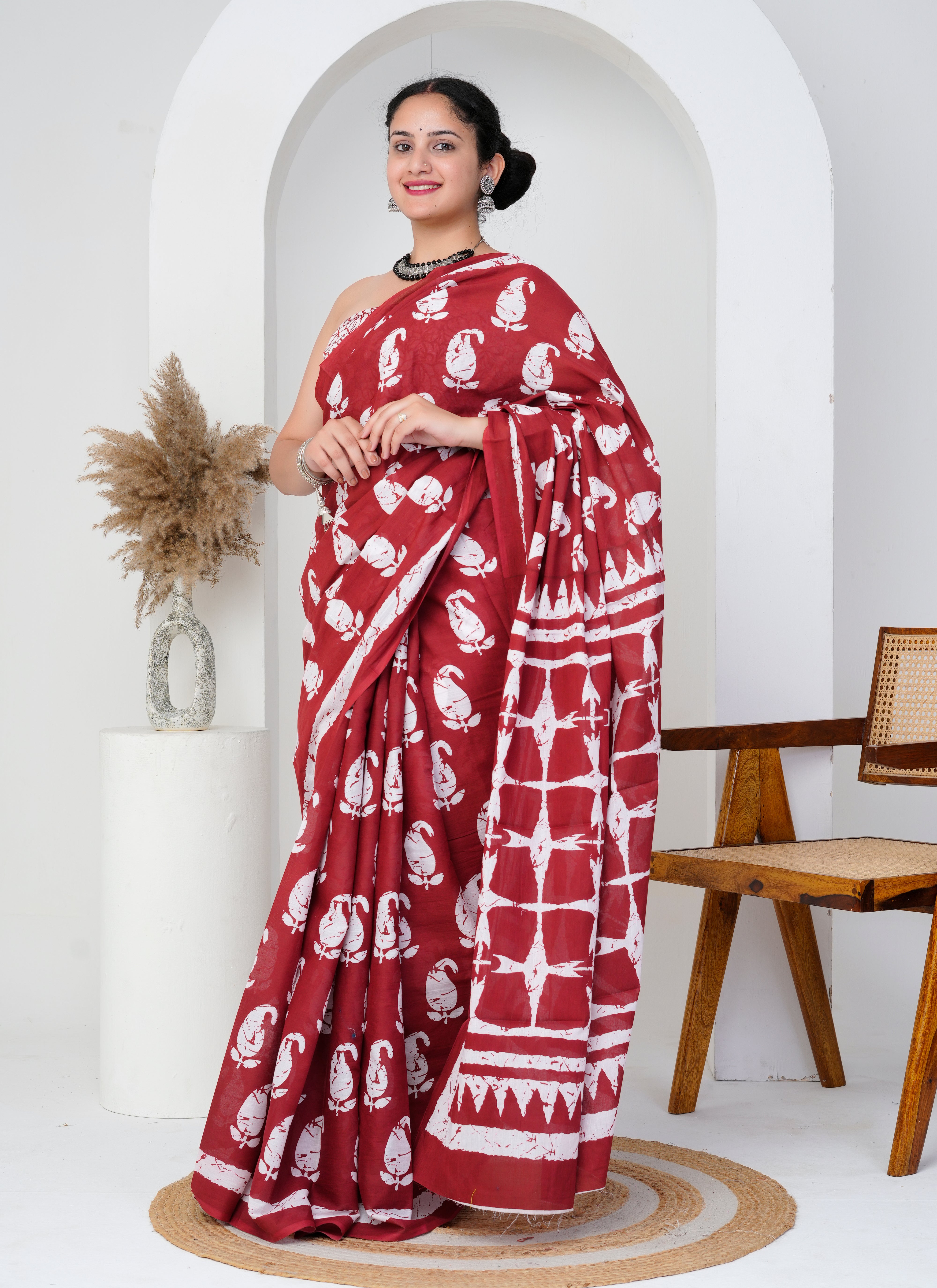 Deep Maroon Cotton Saree