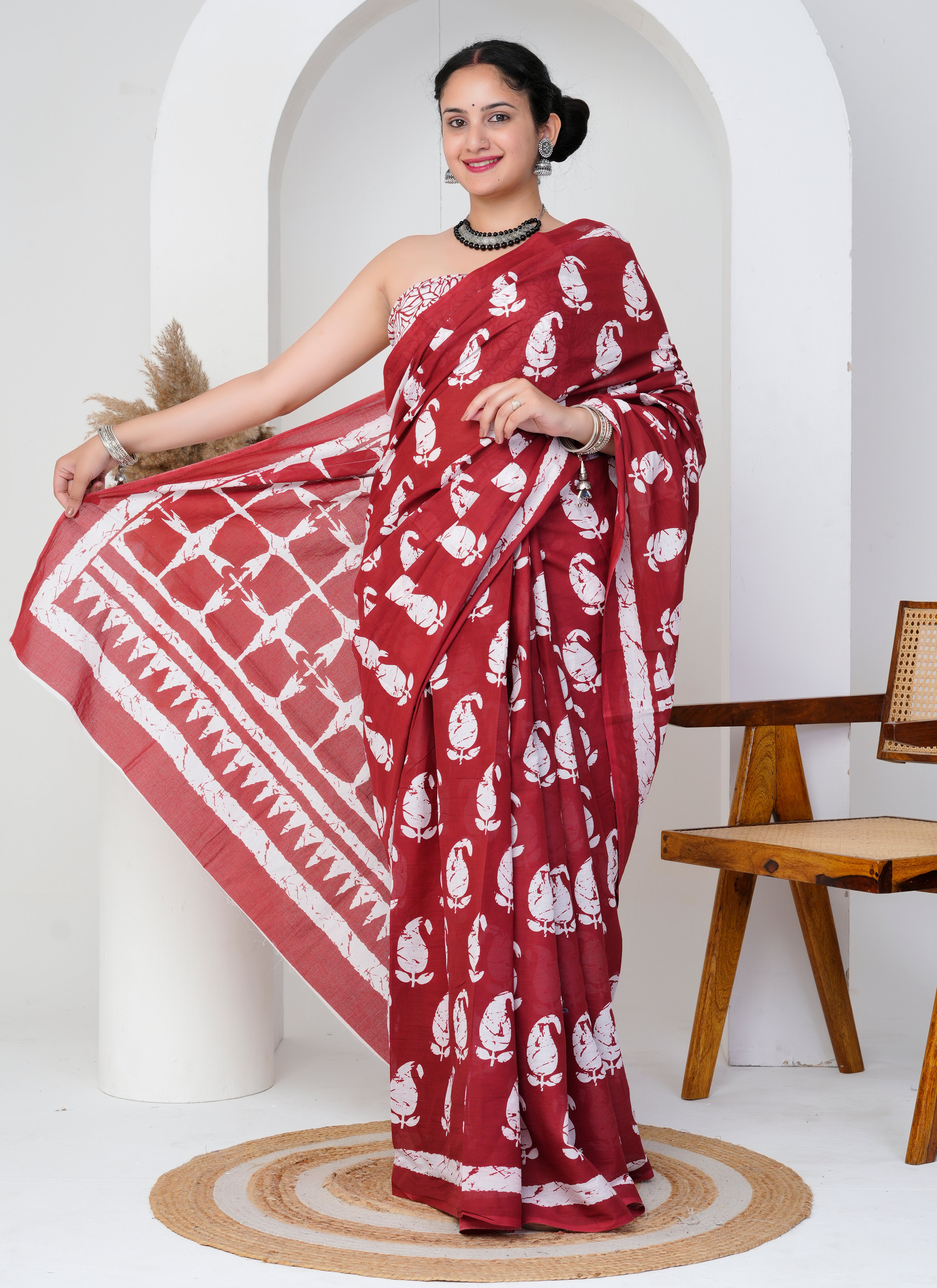 Deep Maroon Cotton Saree