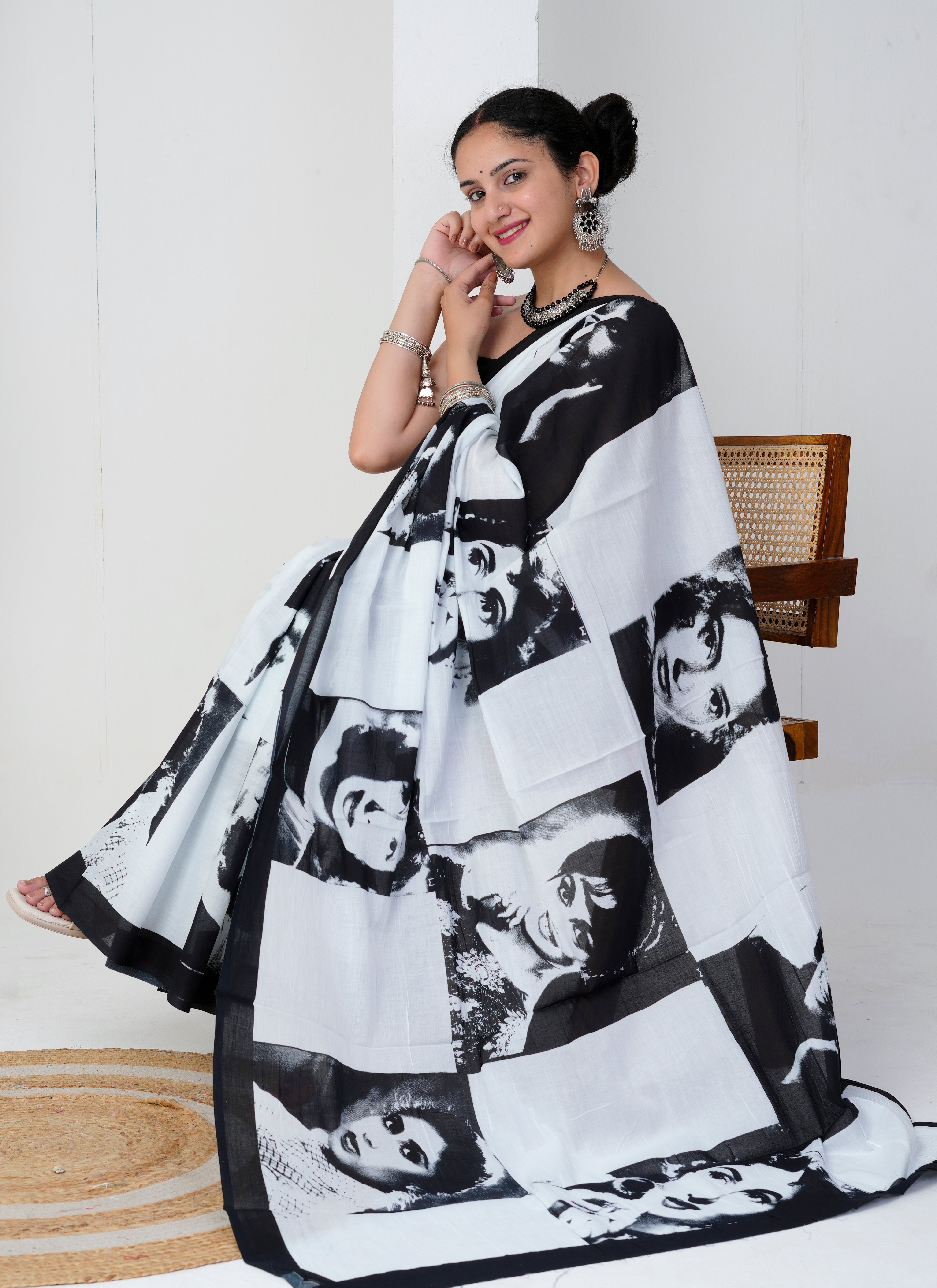 Vintage Bollywood Diva Print Cotton Saree