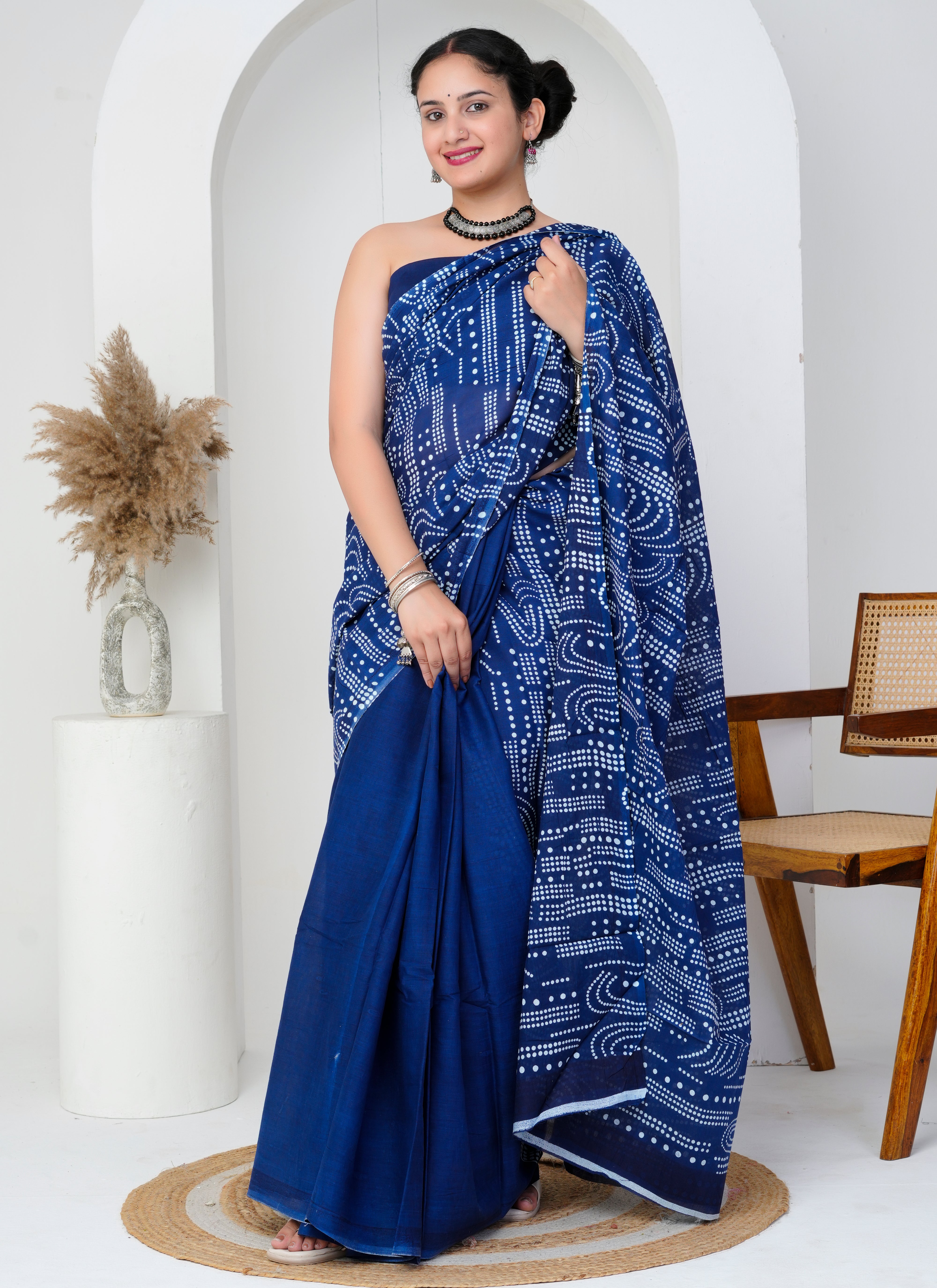 Elegant Indigo Cotton Saree