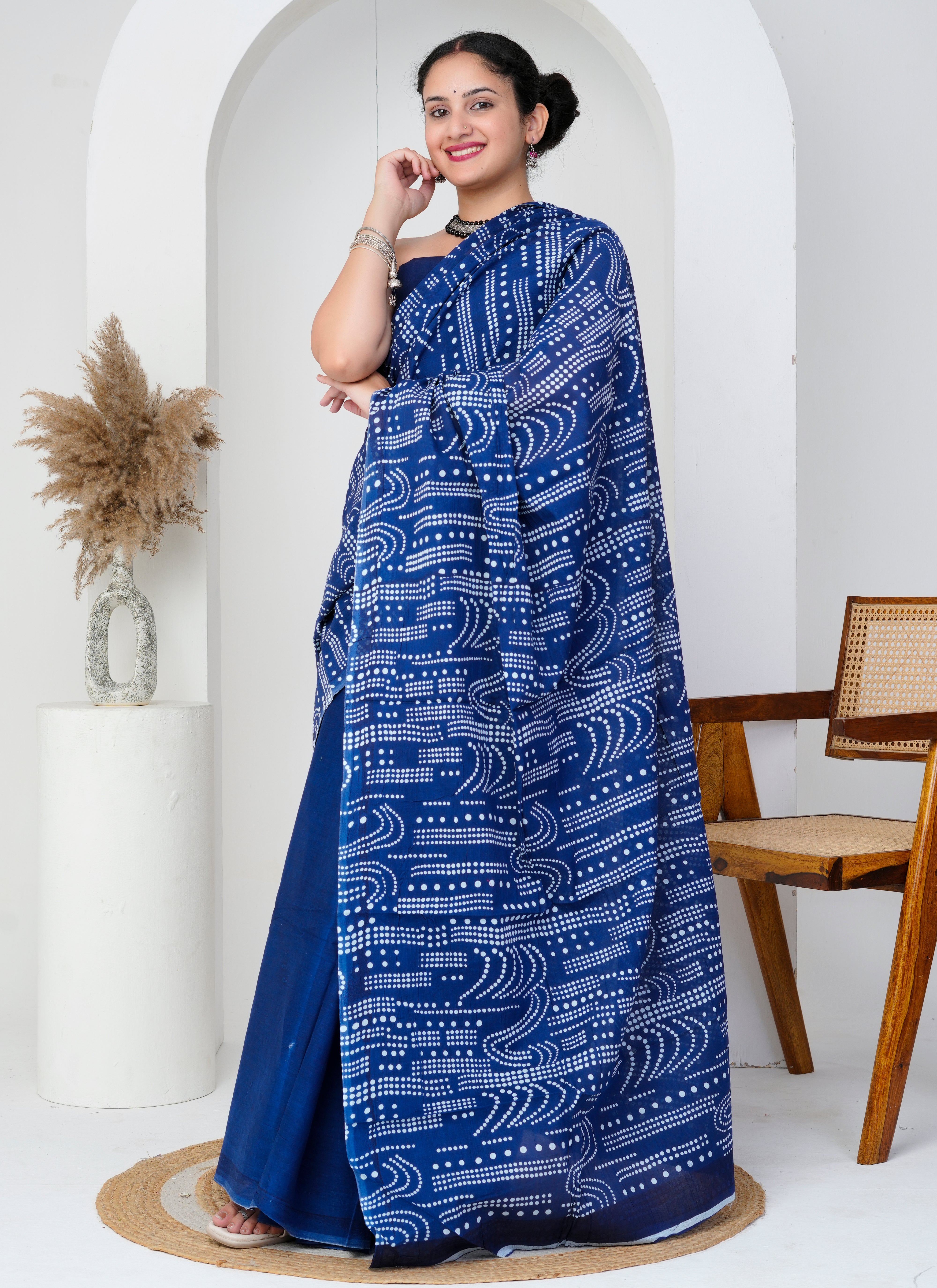 Elegant Indigo Cotton Saree