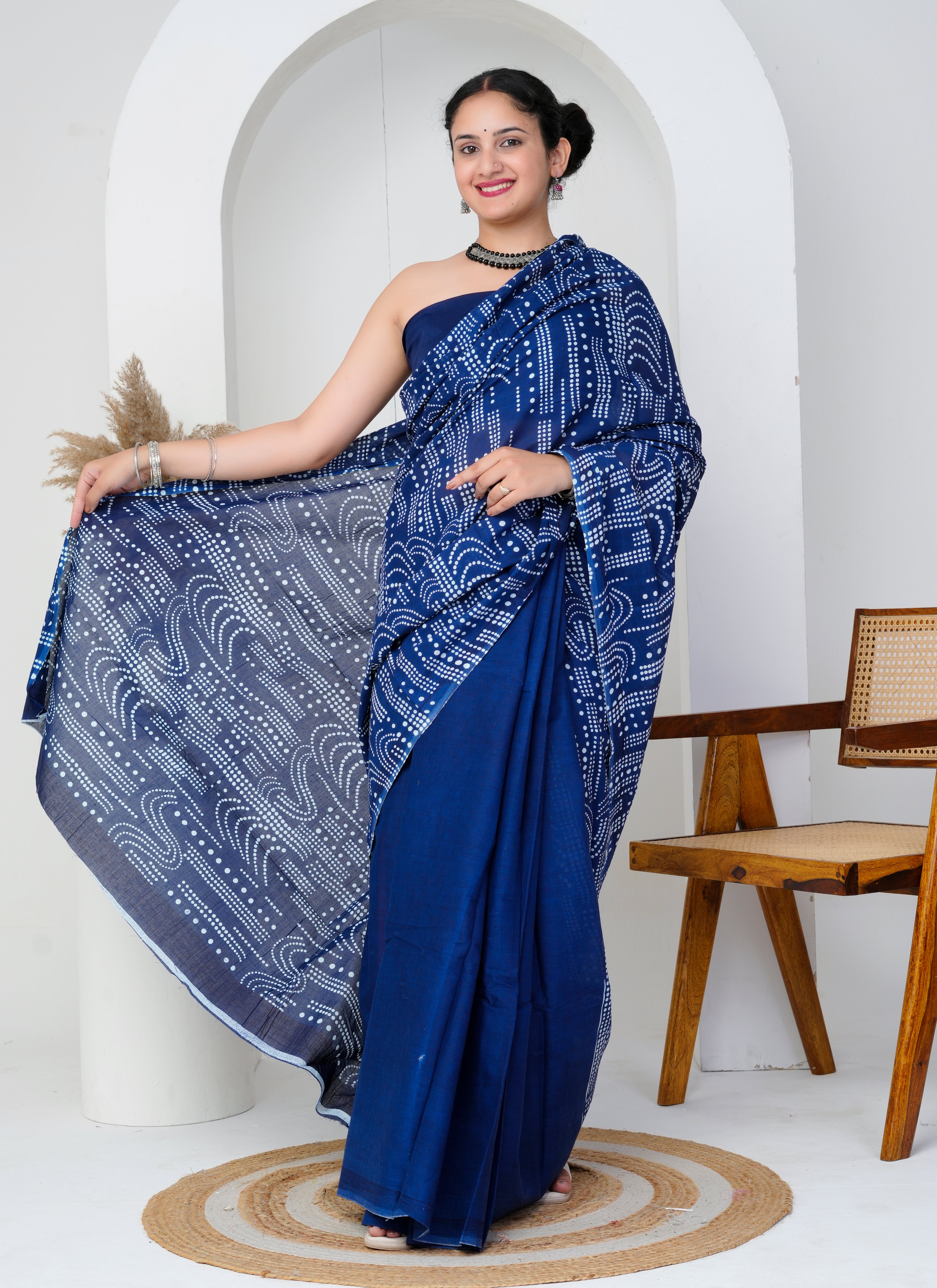 Elegant Indigo Cotton Saree