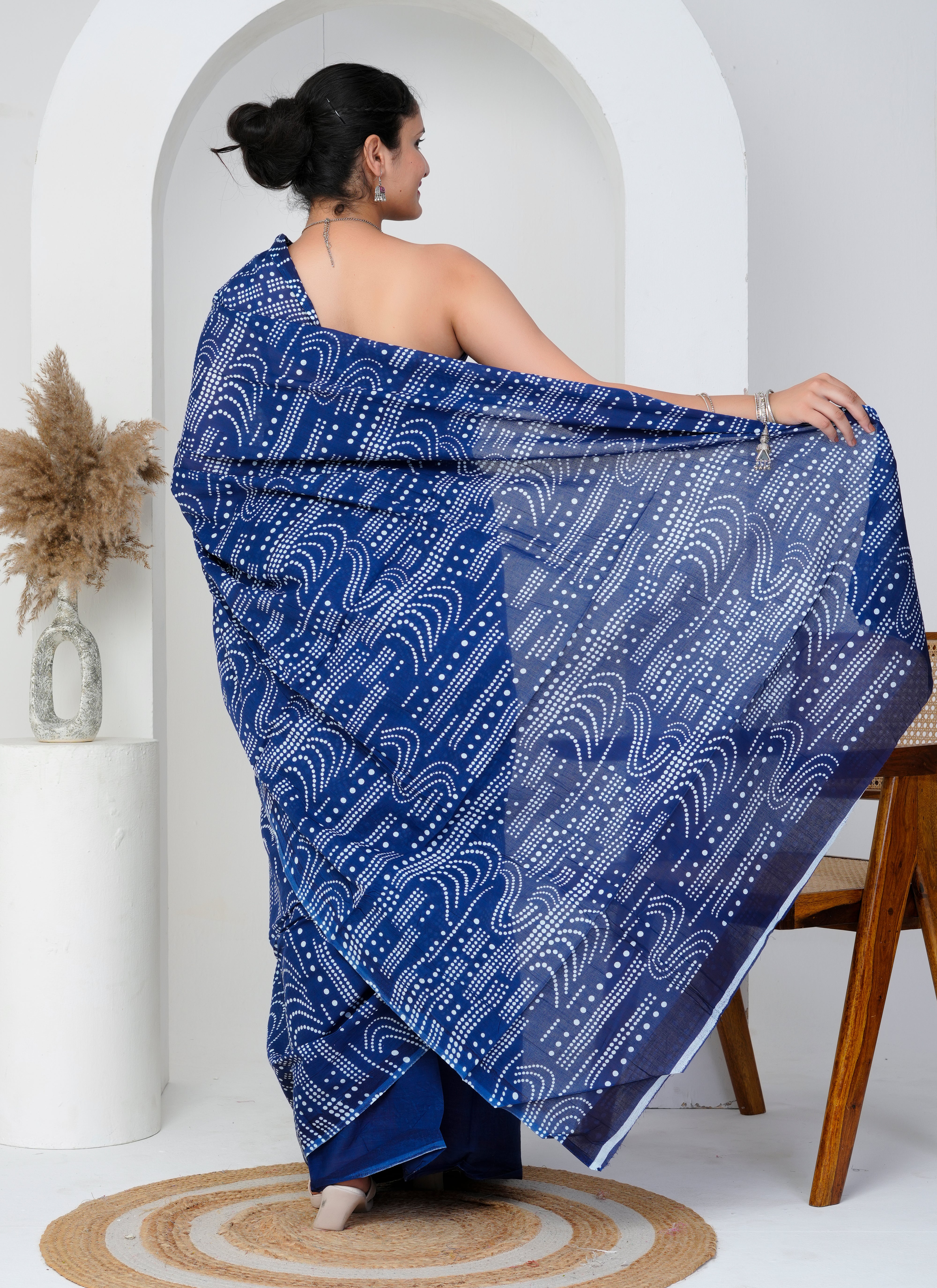 Elegant Indigo Cotton Saree