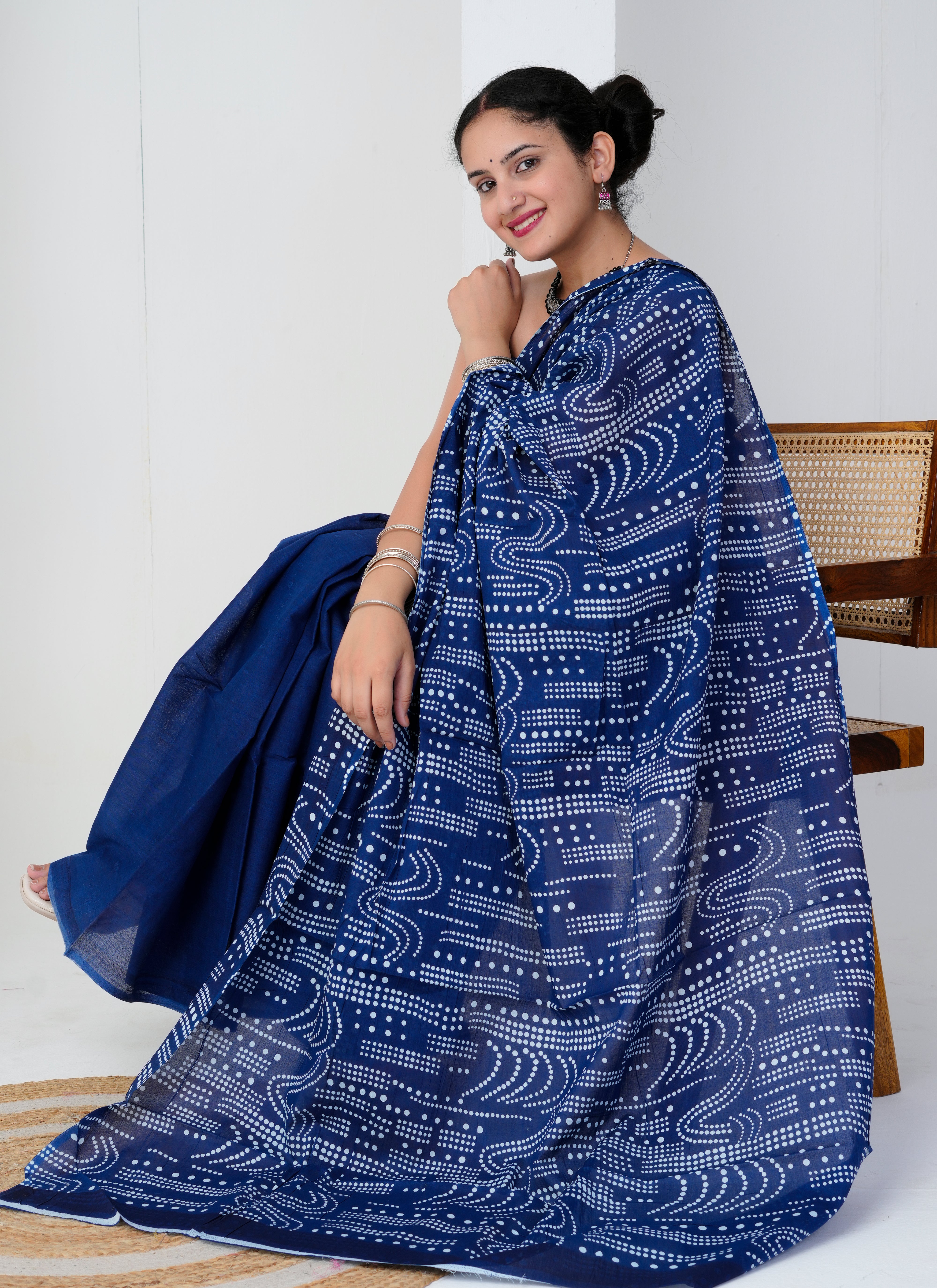 Elegant Indigo Cotton Saree