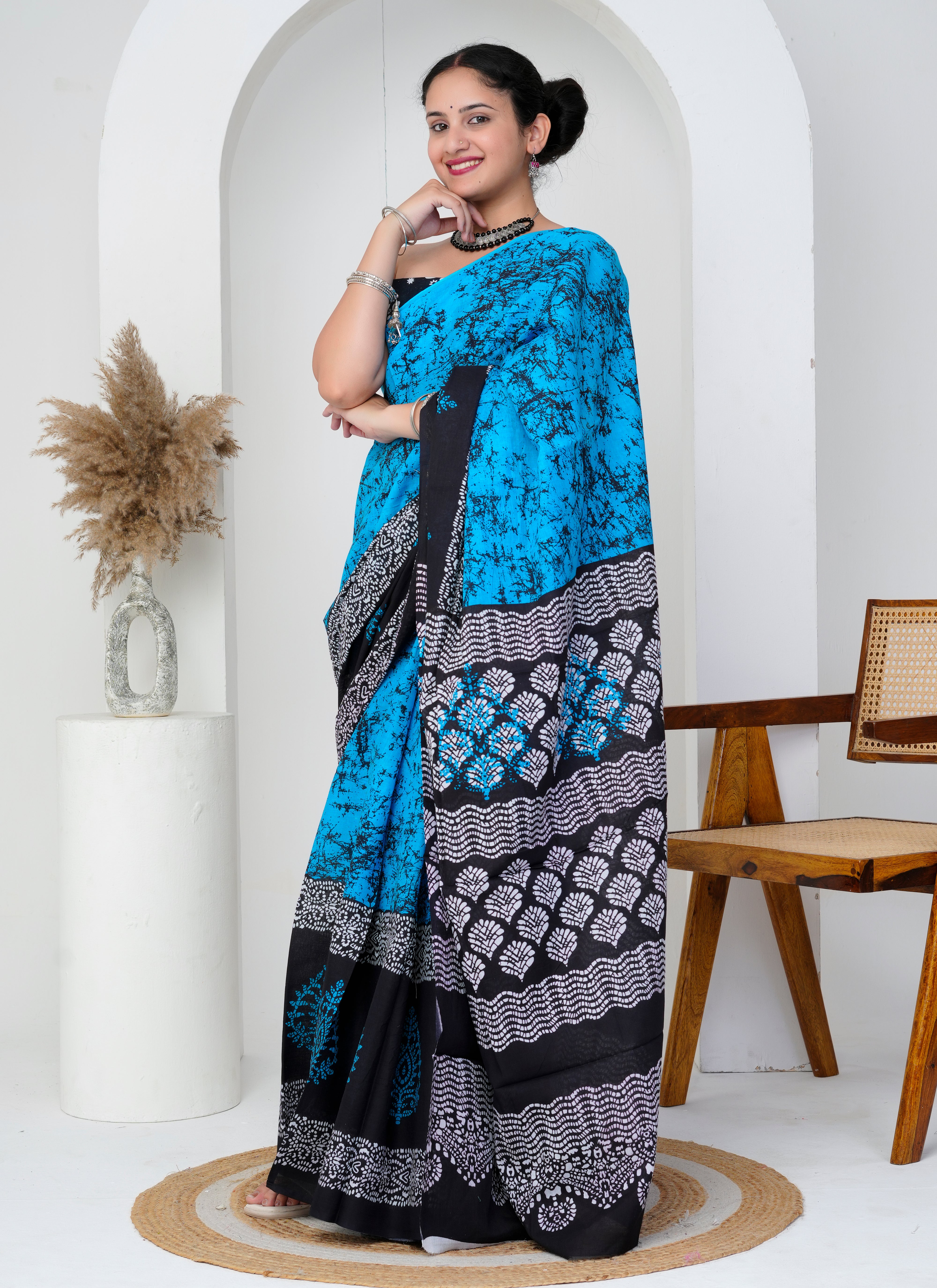 Turquoise Splash Cotton Saree