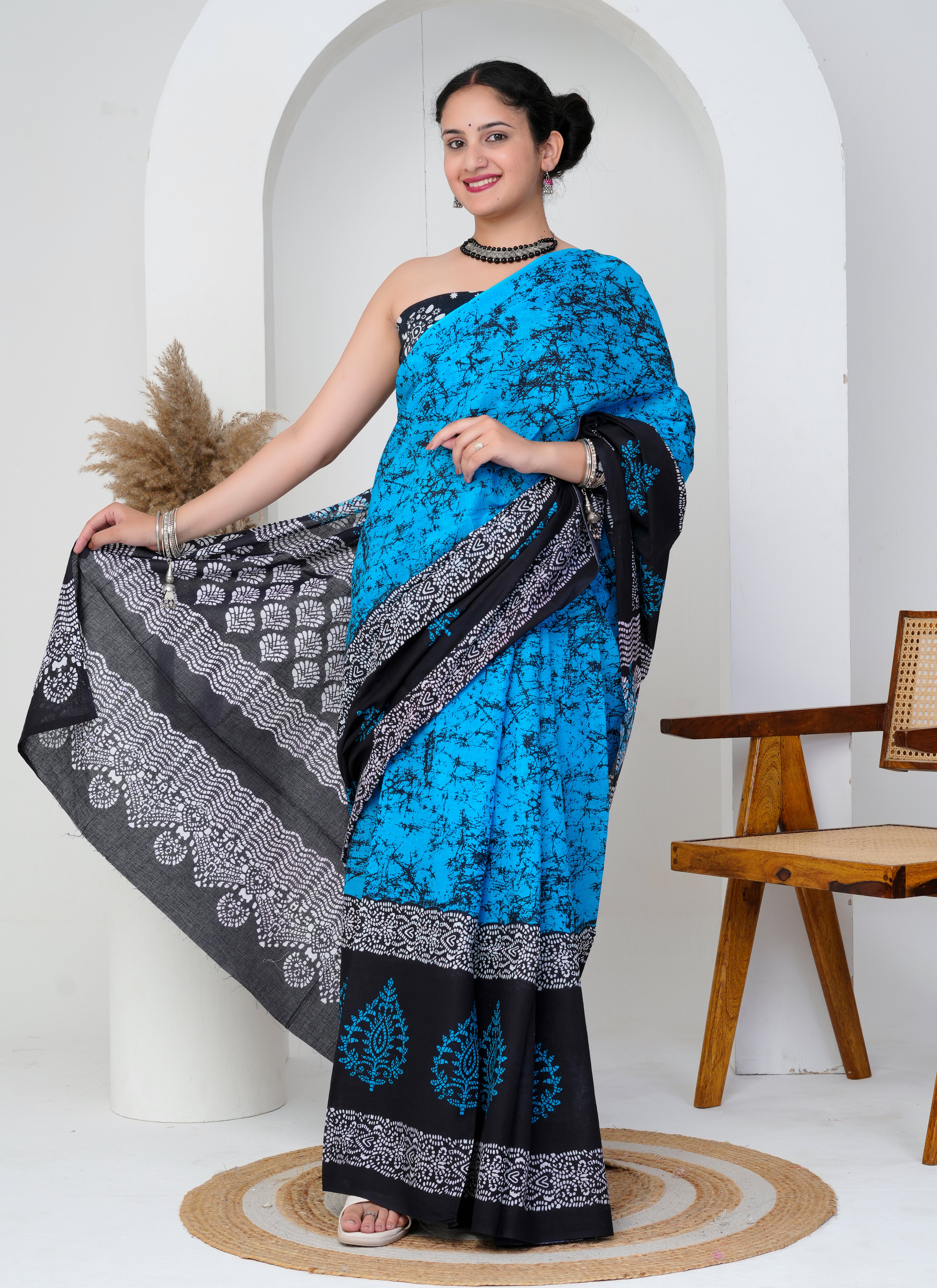 Turquoise Splash Cotton Saree