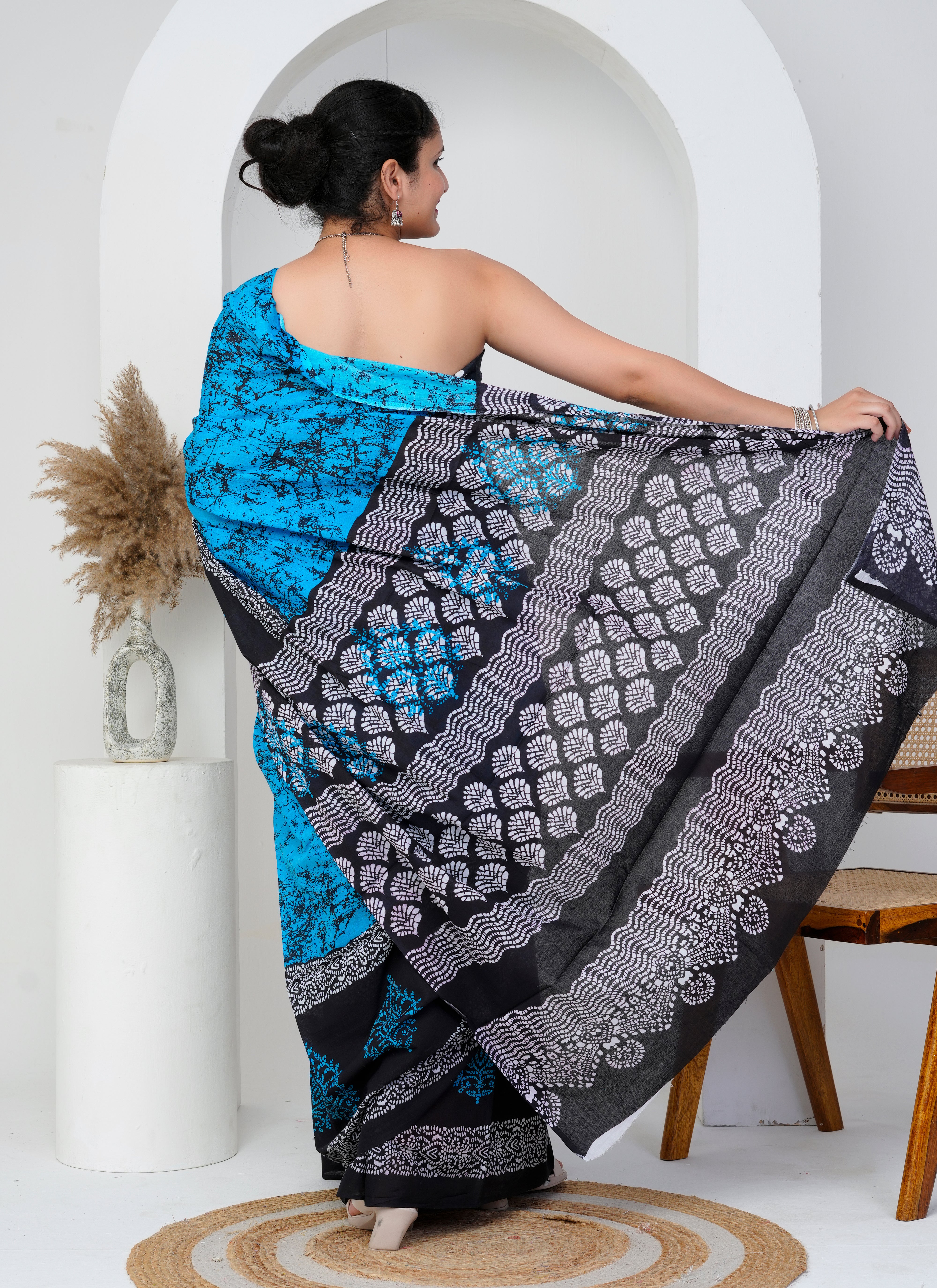 Turquoise Splash Cotton Saree