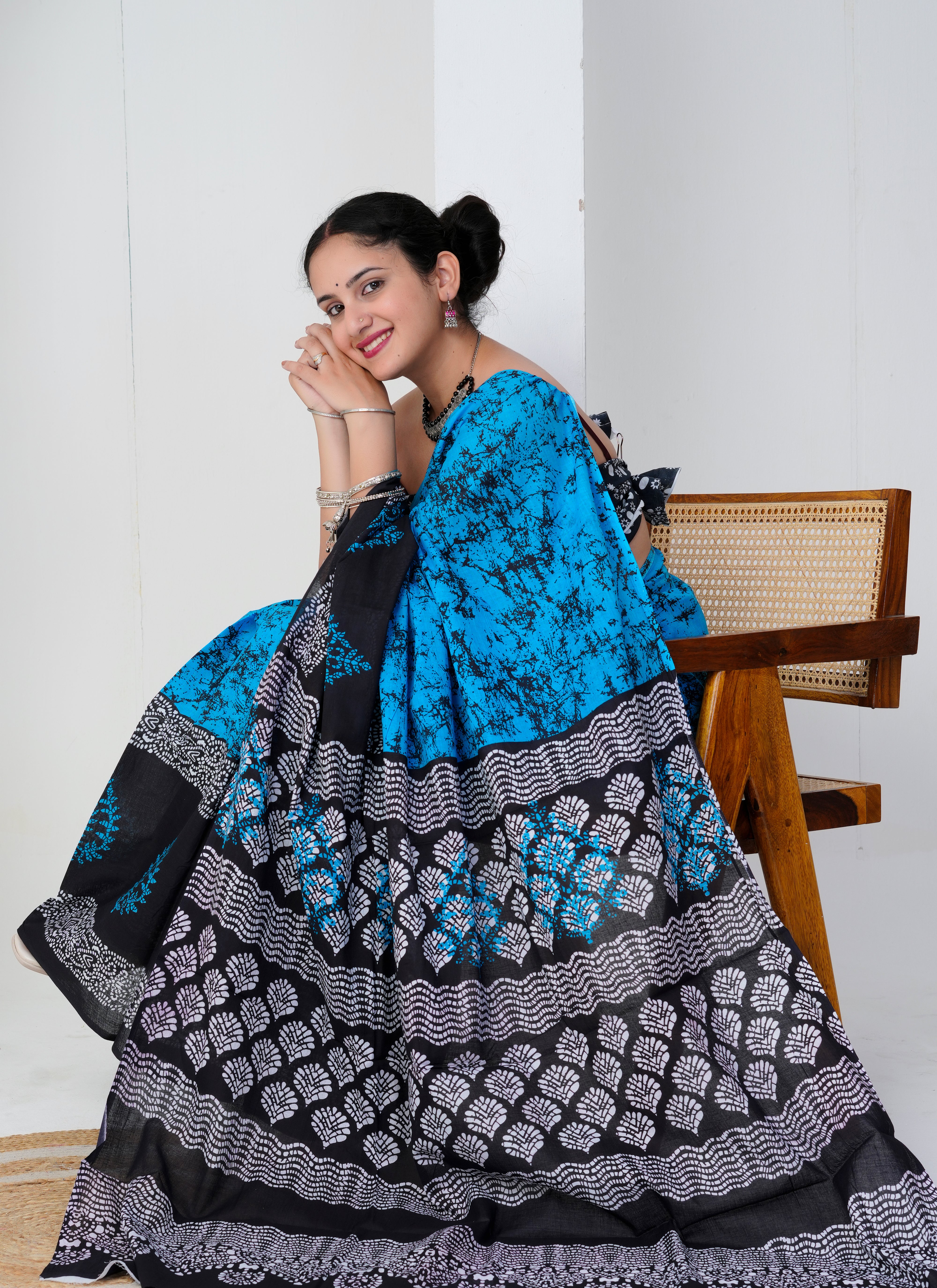 Turquoise Splash Cotton Saree