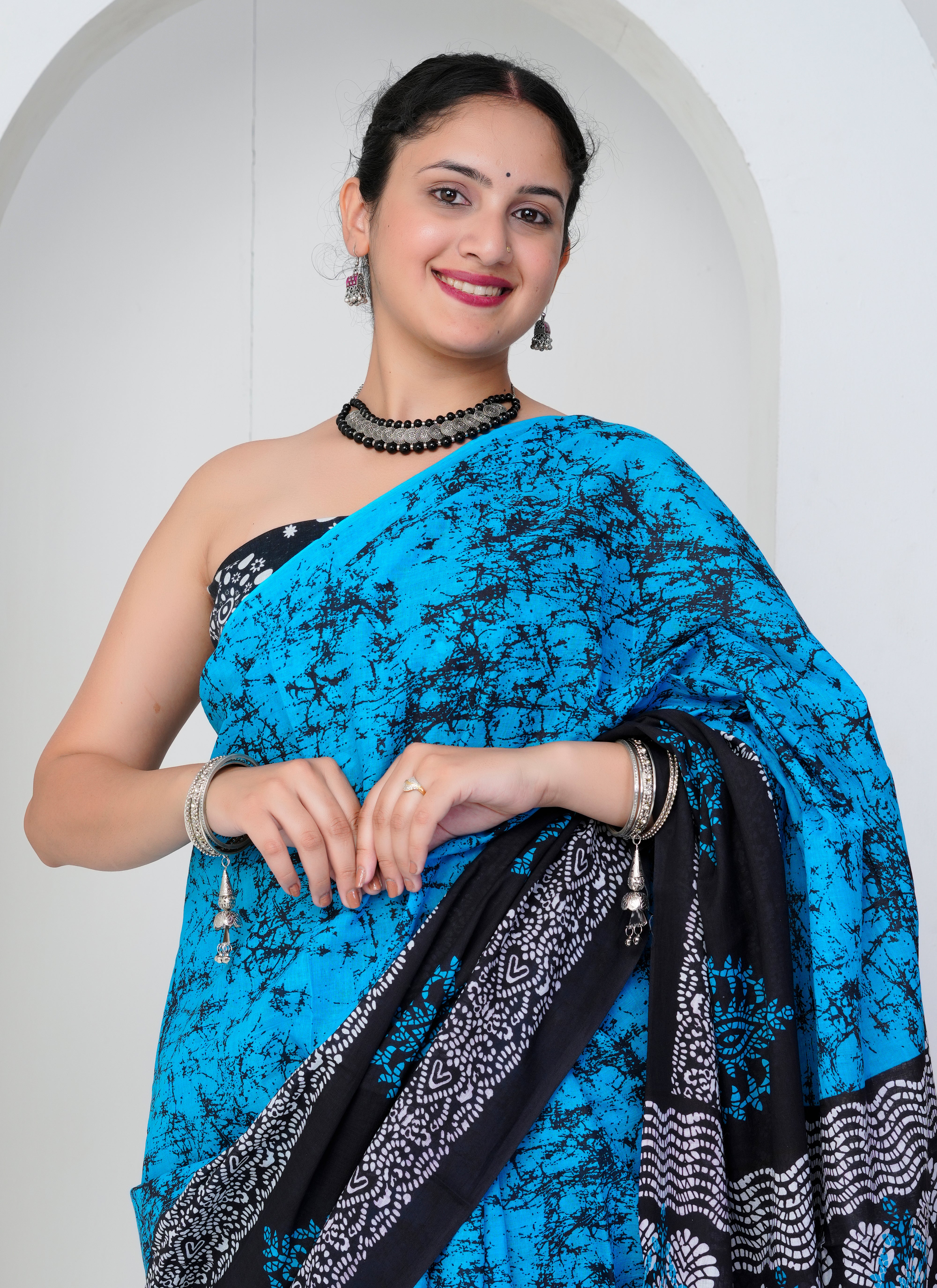 Turquoise Splash Cotton Saree