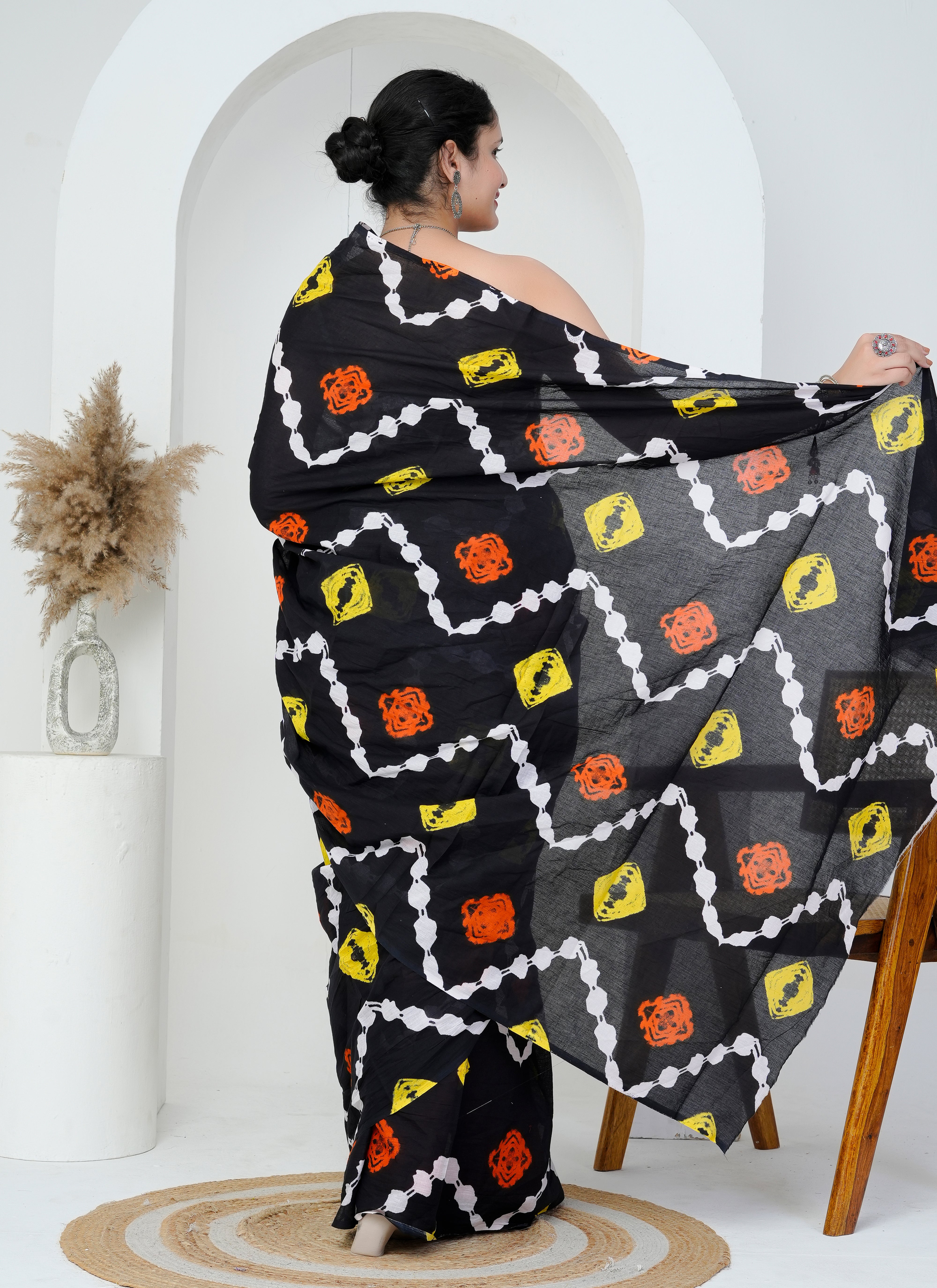 Black Multicolor Cotton Saree