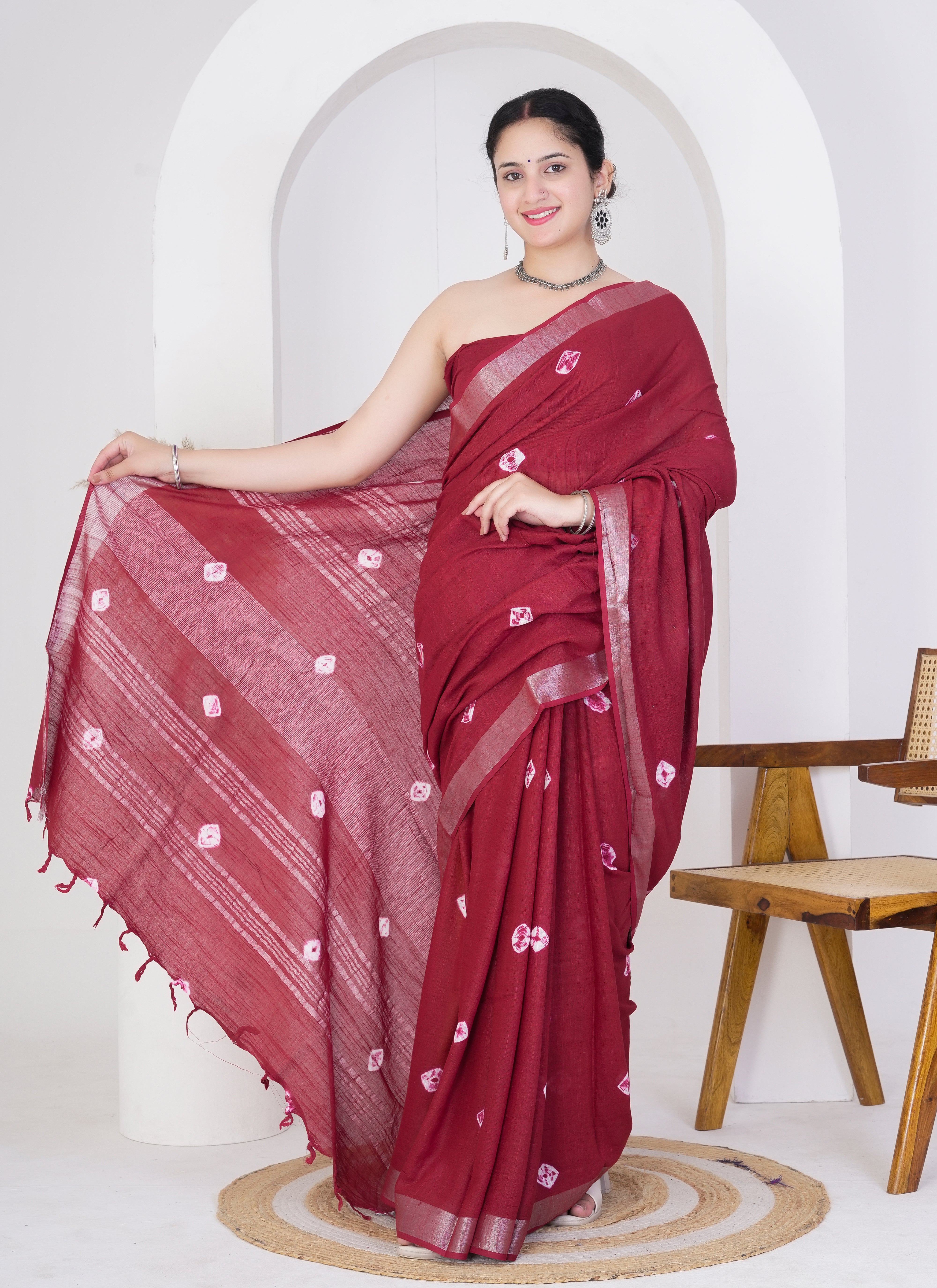 Maroon Pure Linen Saree