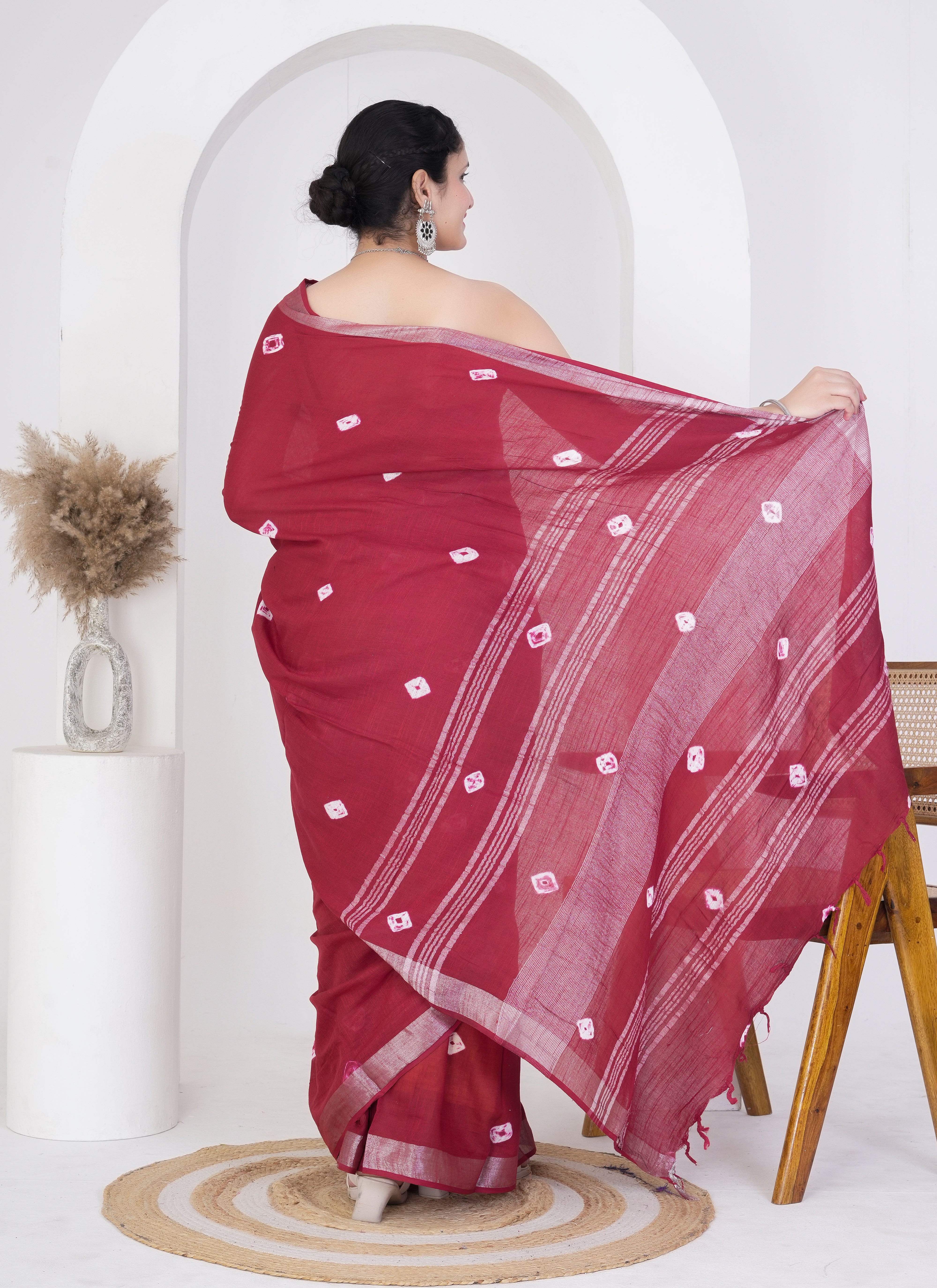 Maroon Pure Linen Saree
