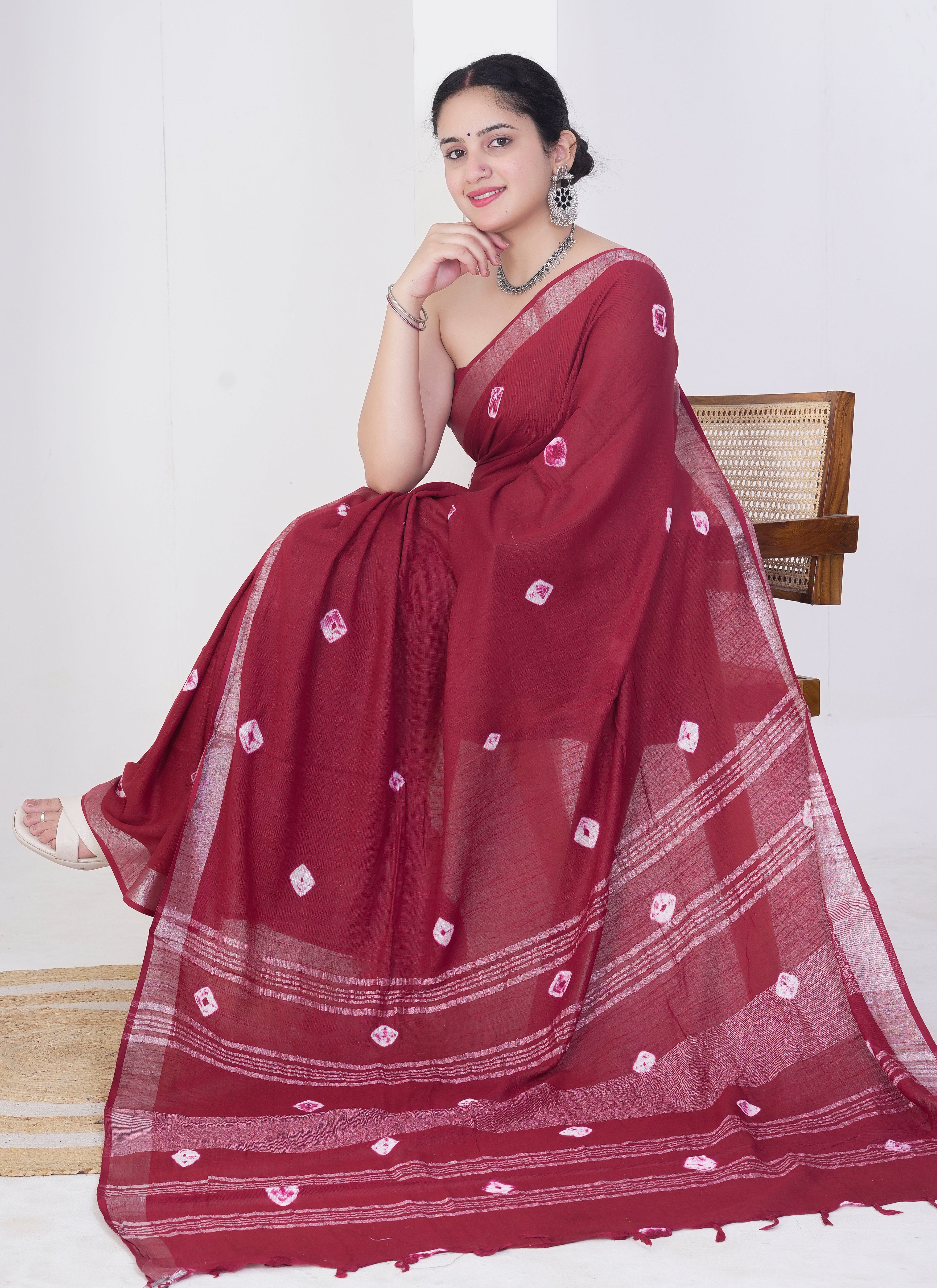 Maroon Pure Linen Saree