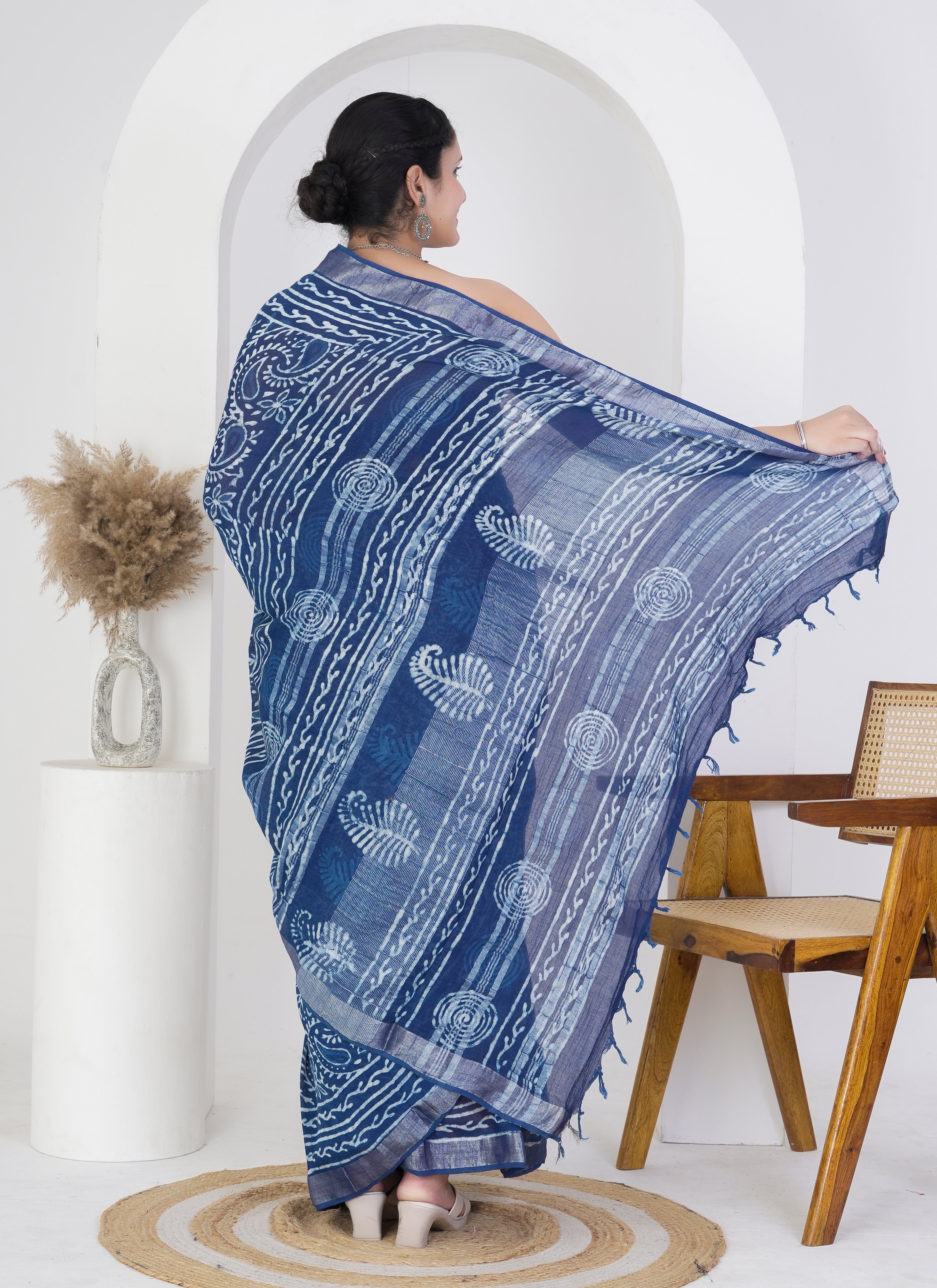 Indigo Blue Pure Linen Saree