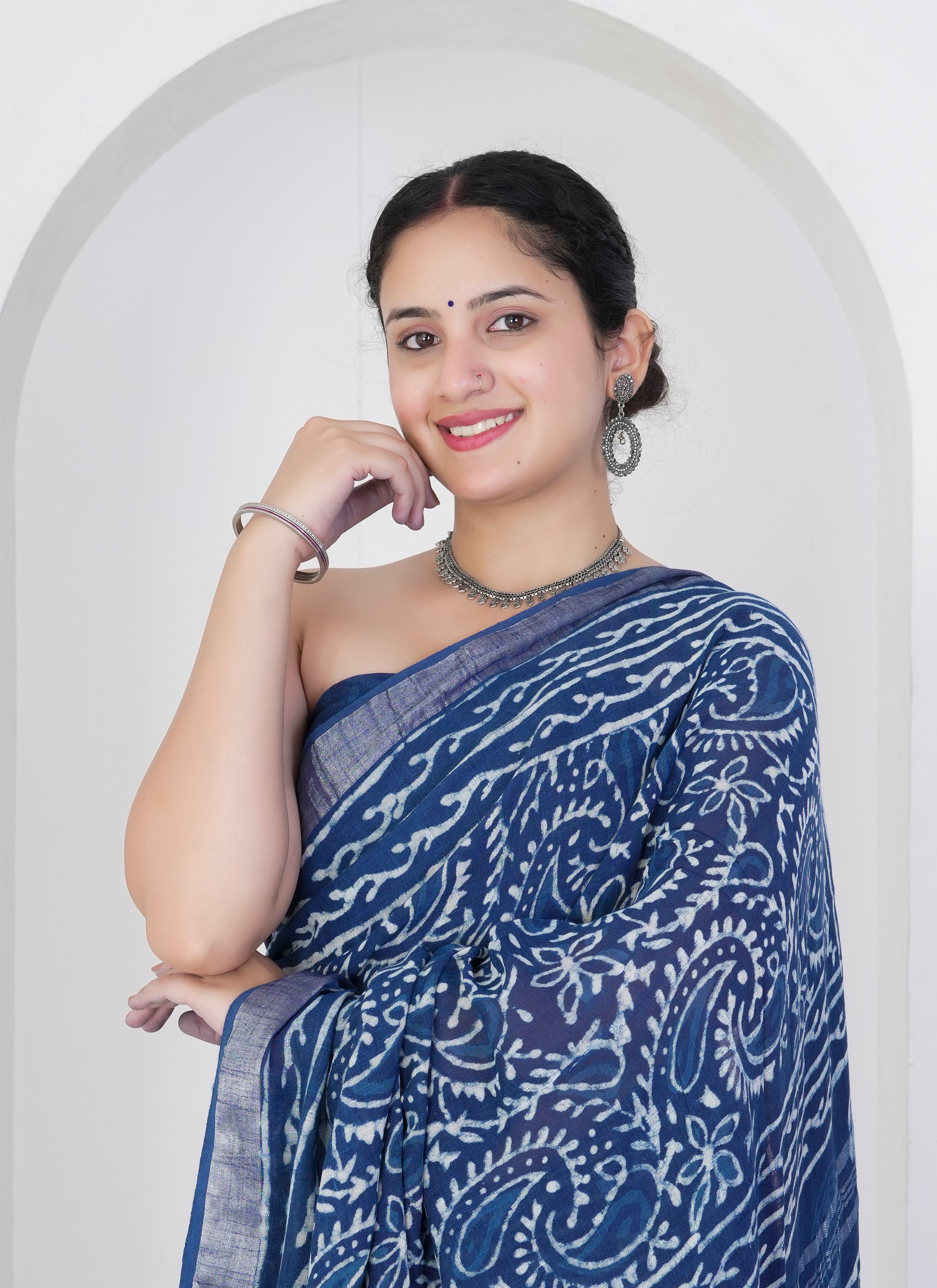 Indigo Blue Pure Linen Saree
