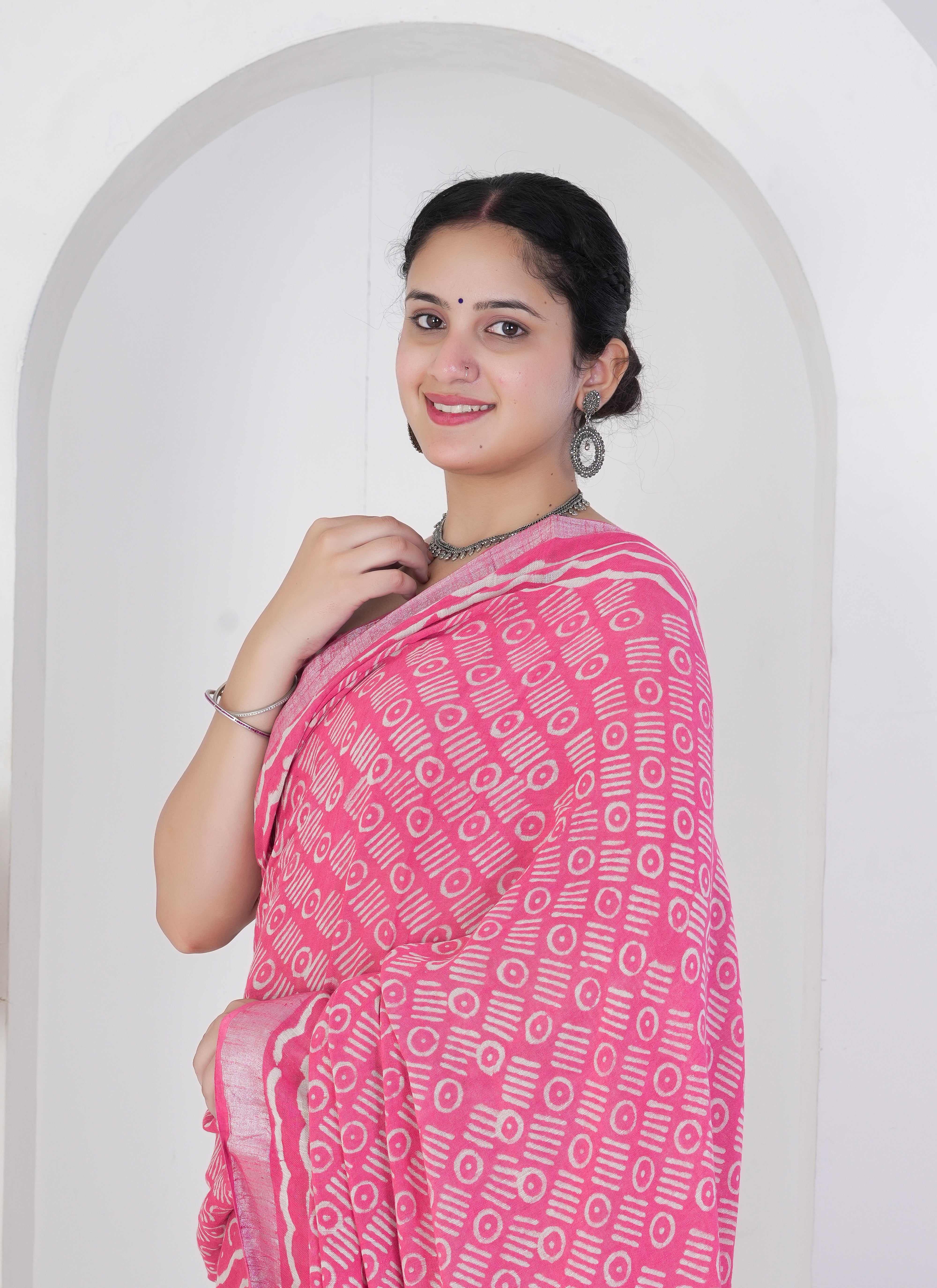 Hot Pink Pure Linen Saree