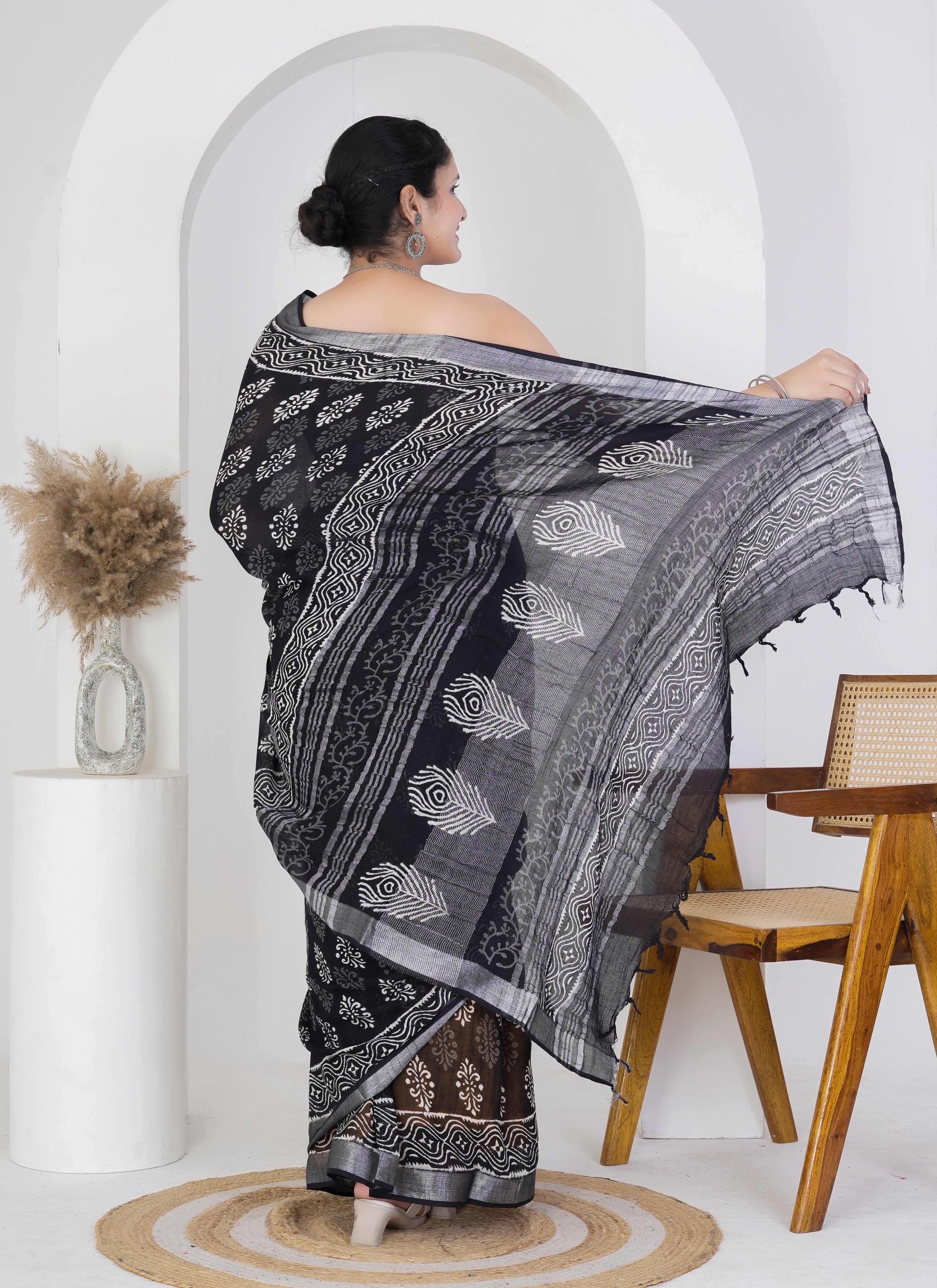 Black and Silver Pure Linen Saree
