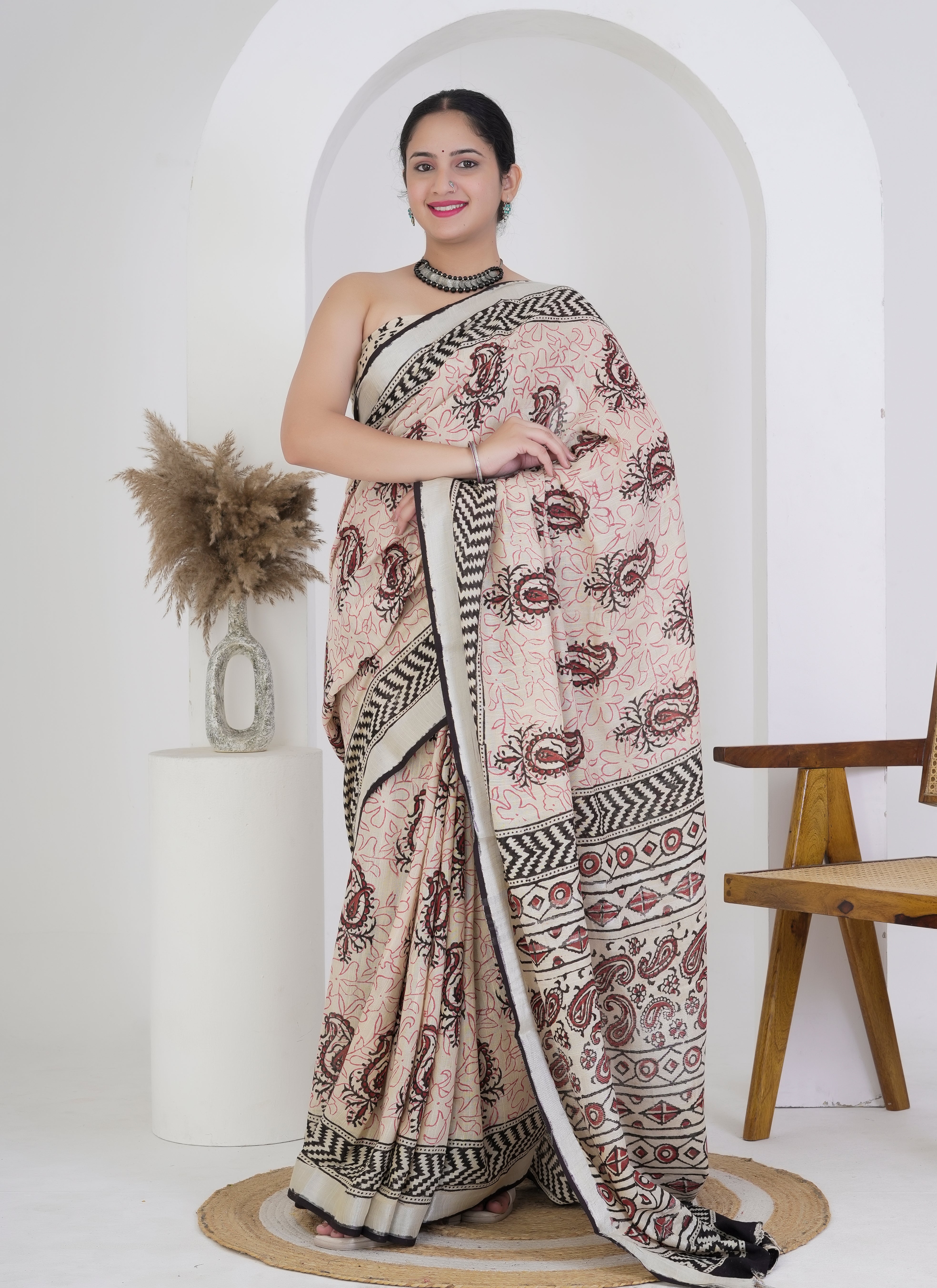 Blush Beige Pure Linen Saree