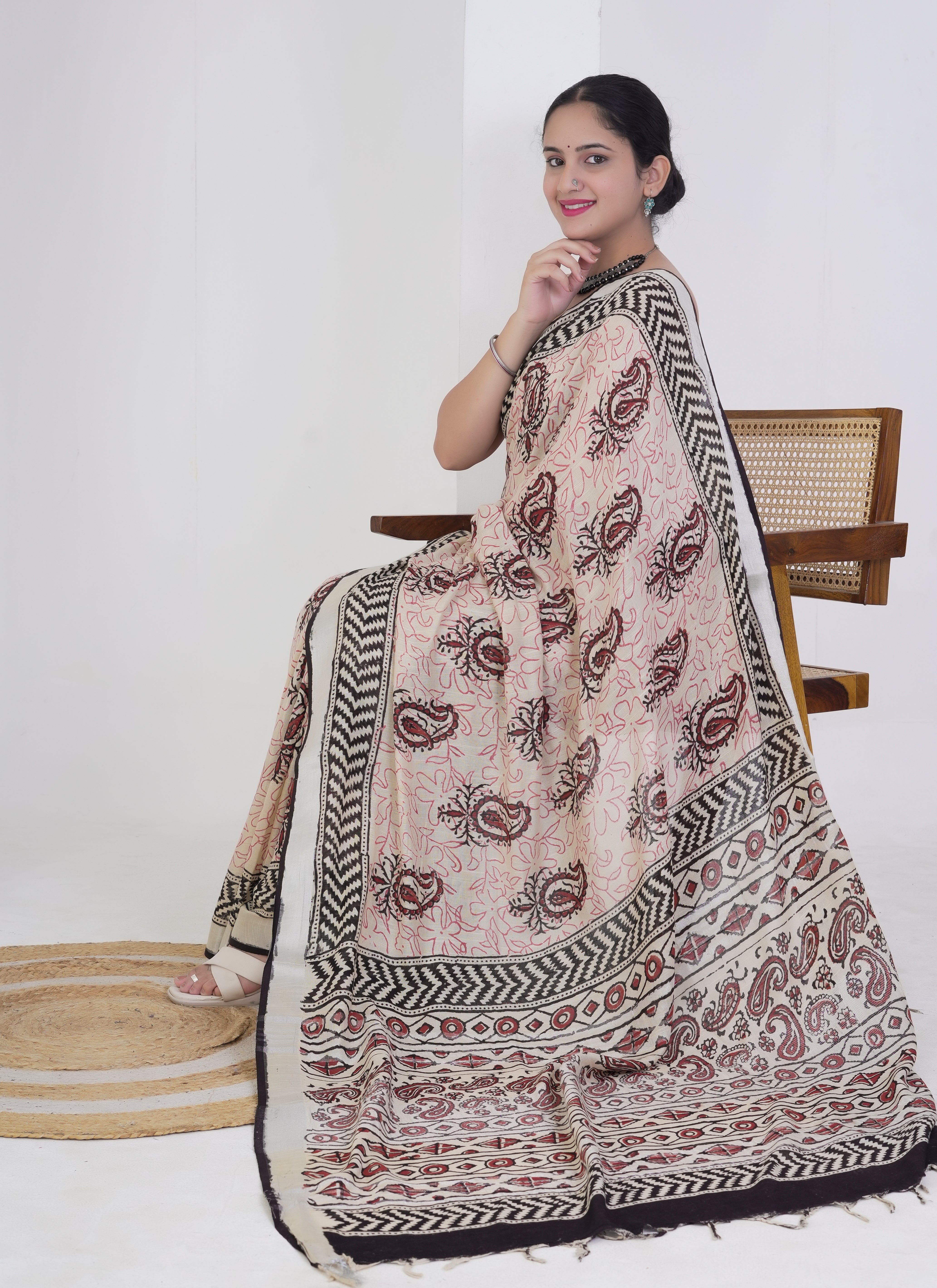 Blush Beige Pure Linen Saree