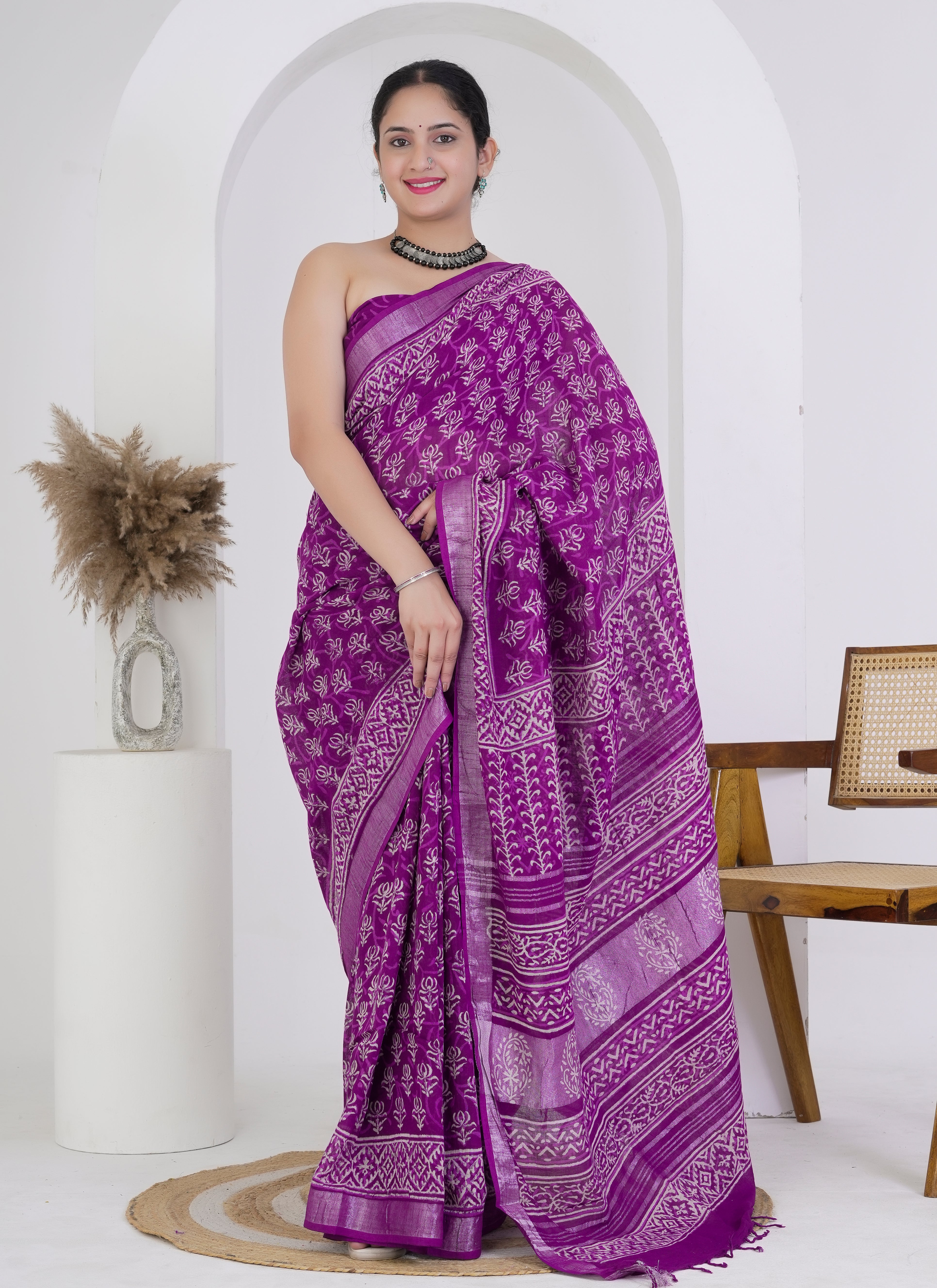 Royal Purple Pure Linen Saree