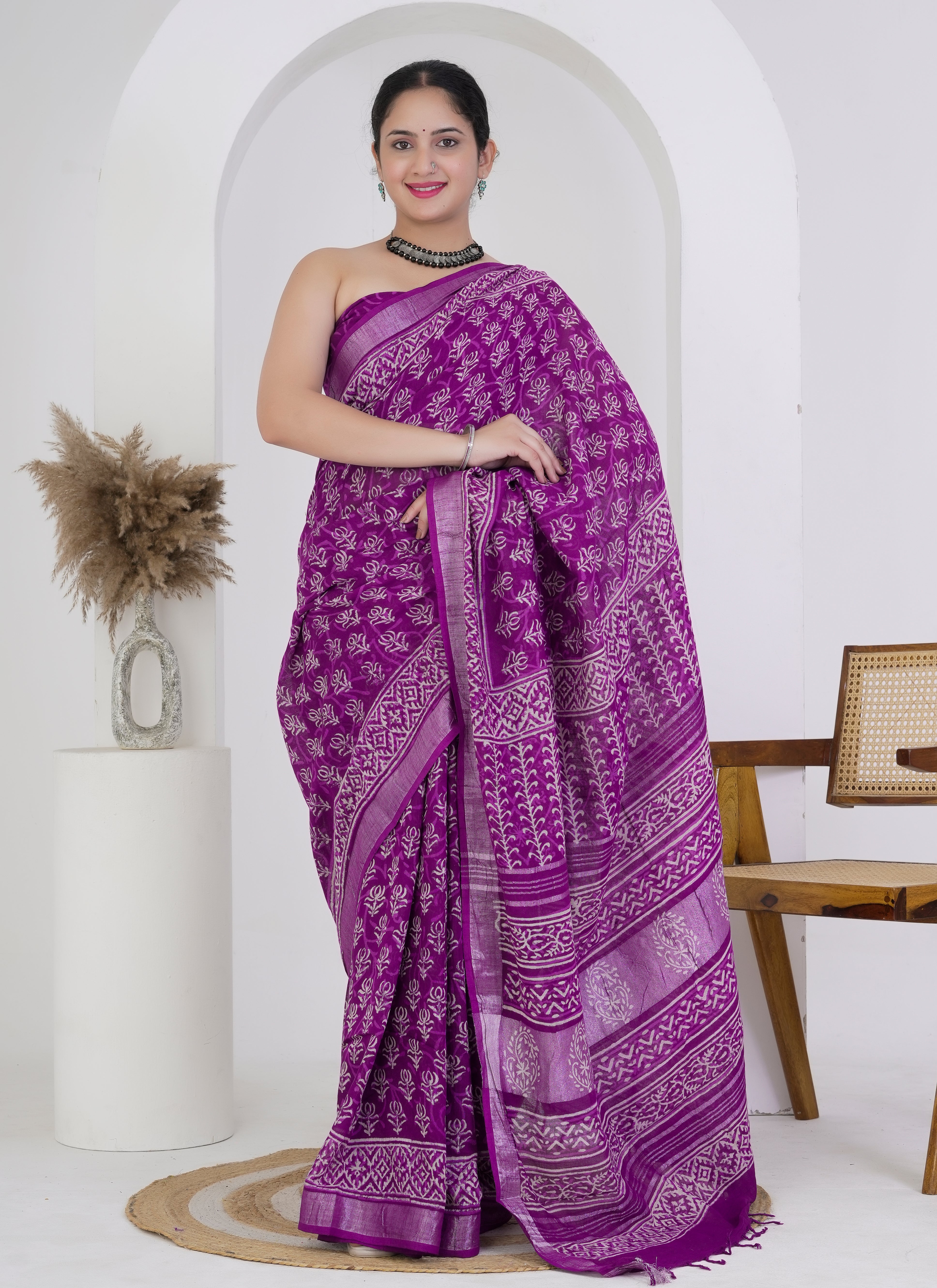 Royal Purple Pure Linen Saree