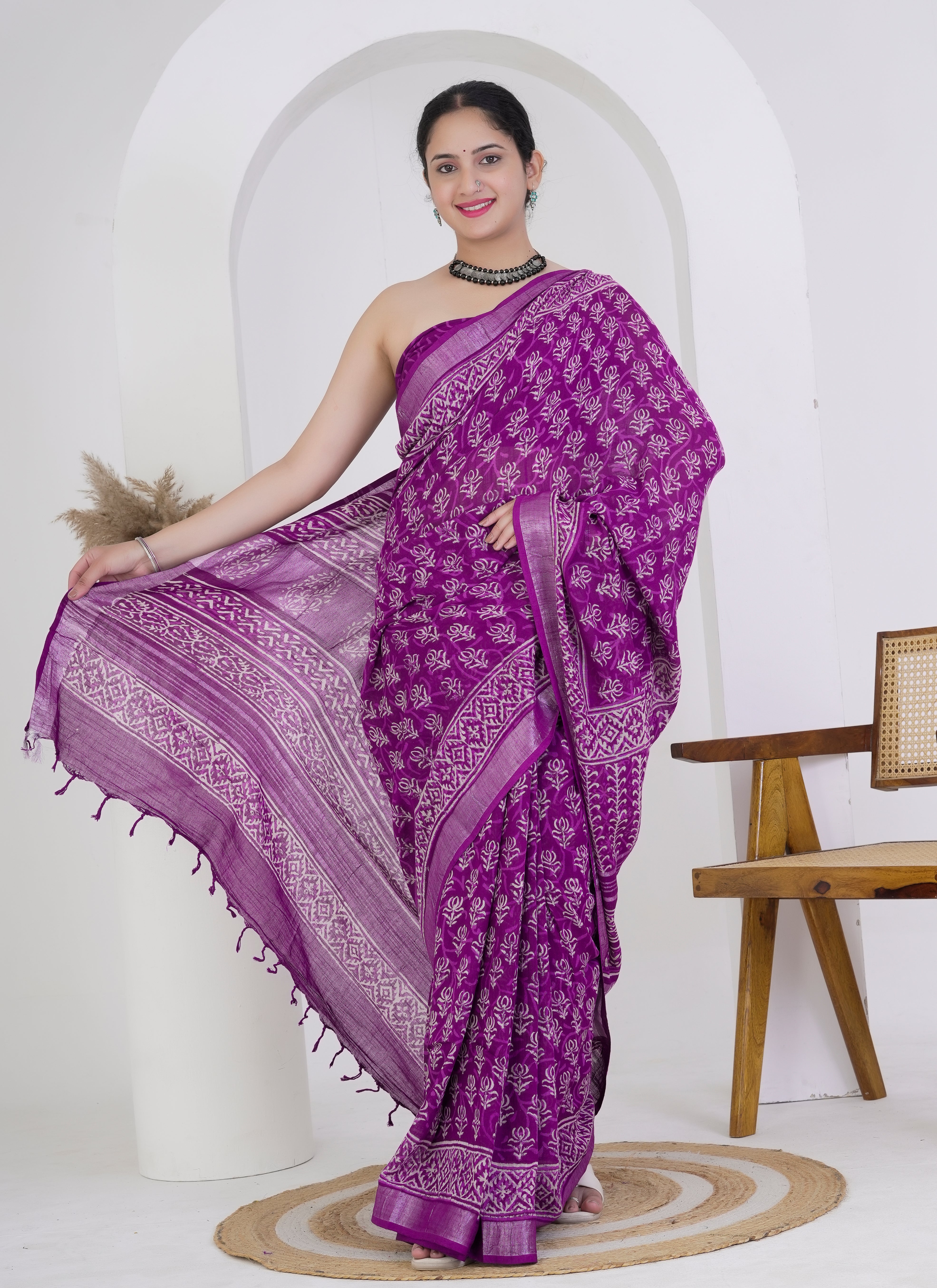 Royal Purple Pure Linen Saree