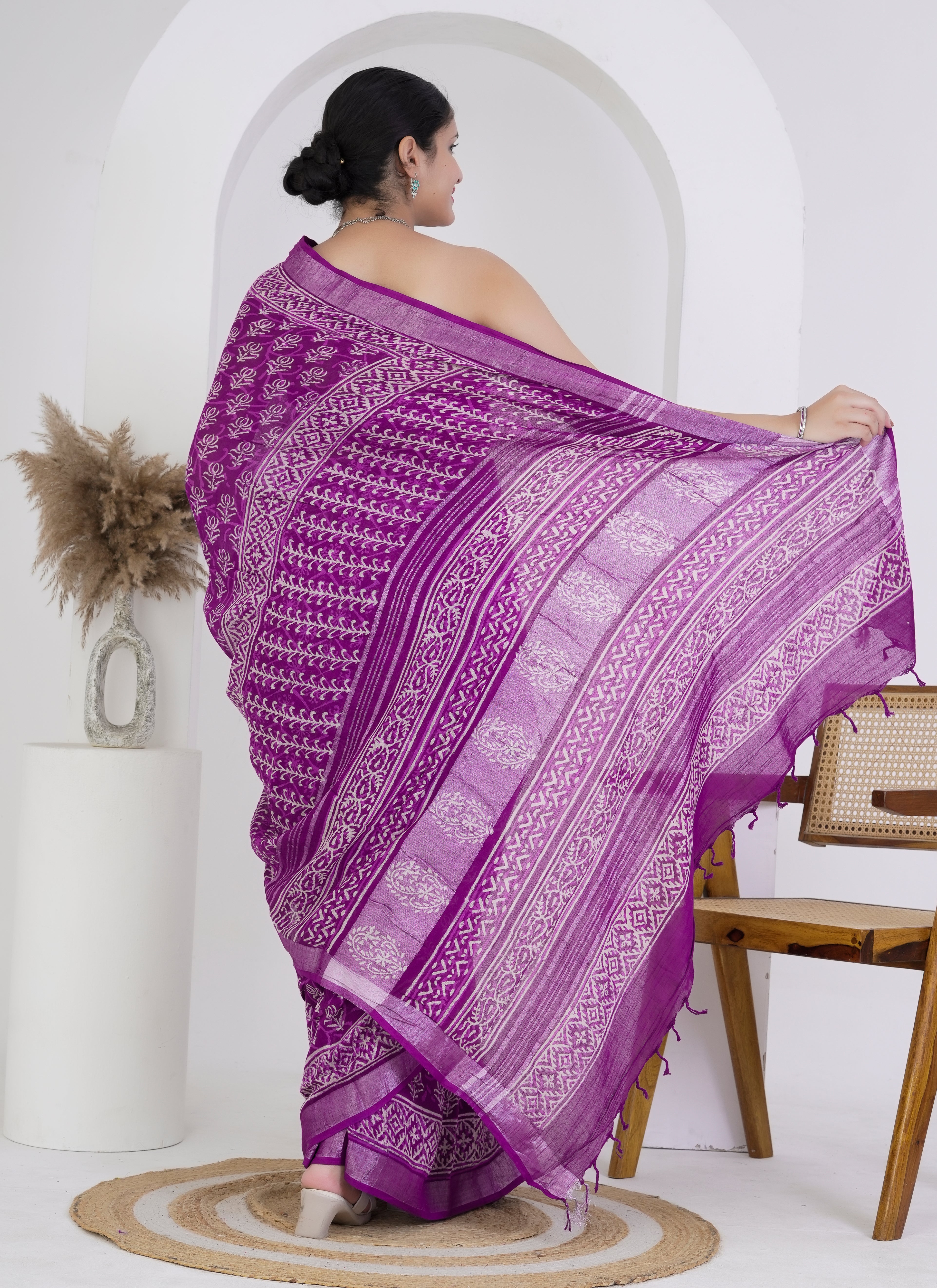 Royal Purple Pure Linen Saree