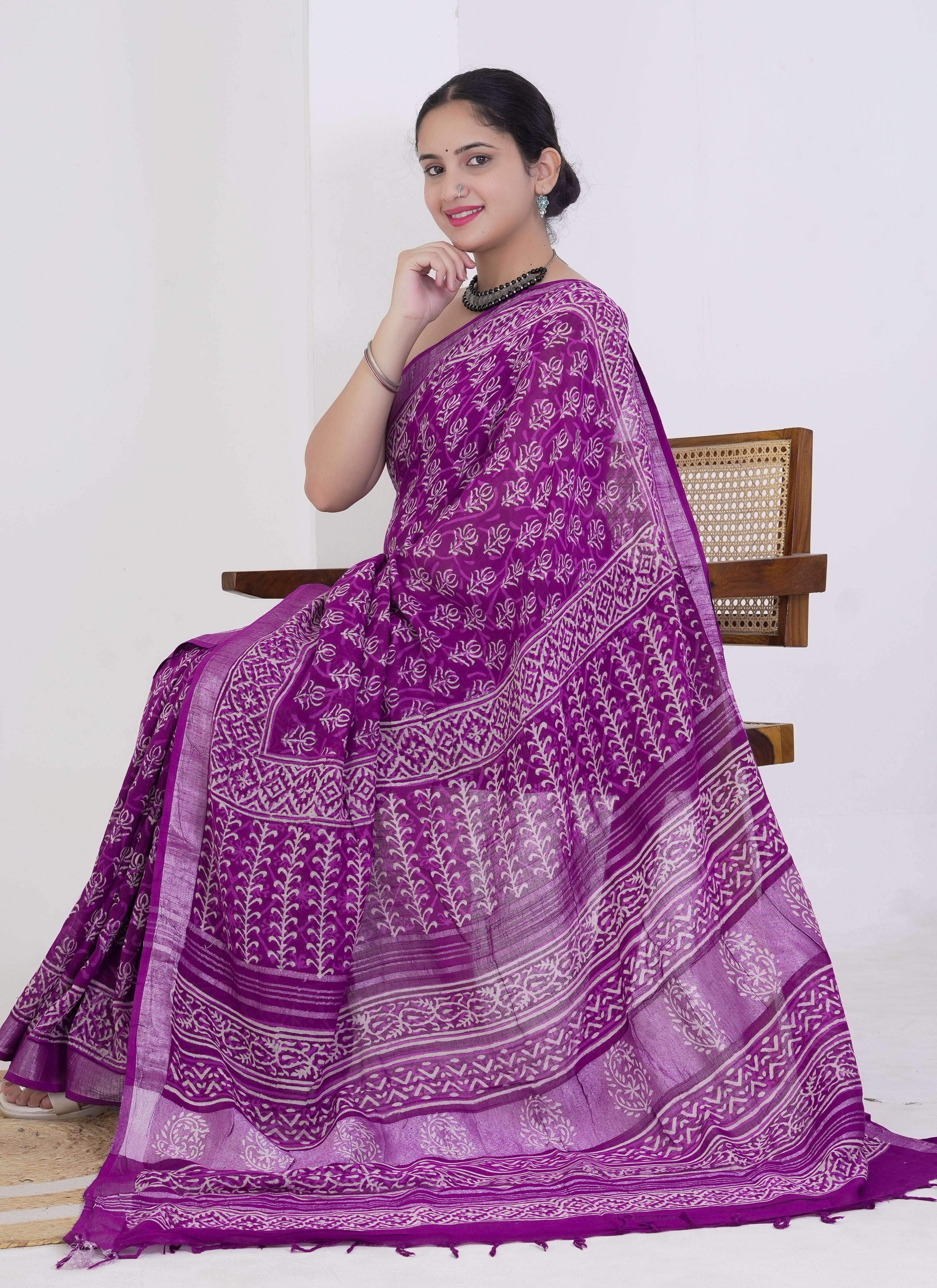 Royal Purple Pure Linen Saree