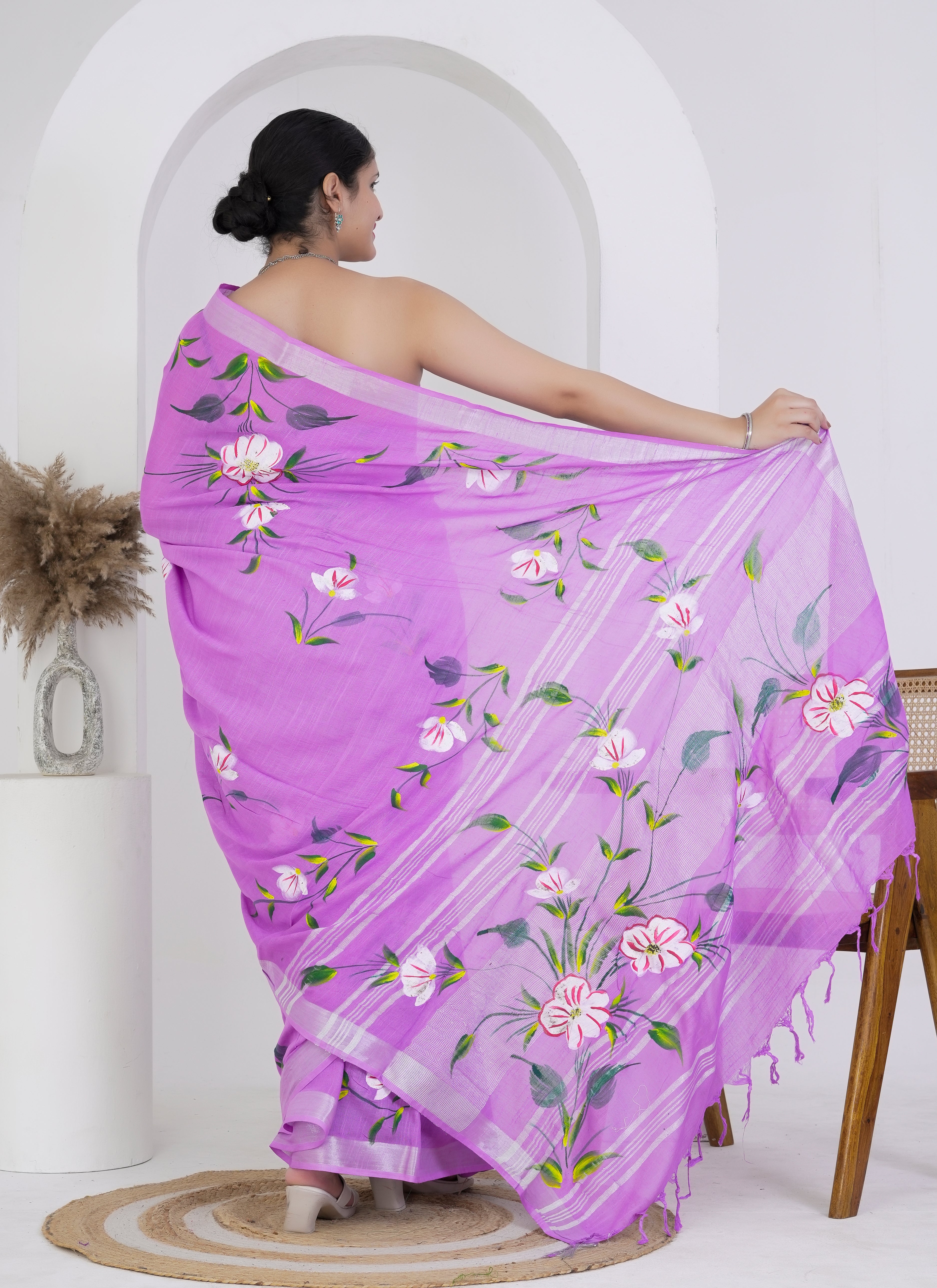 Lavender Pure Linen Saree